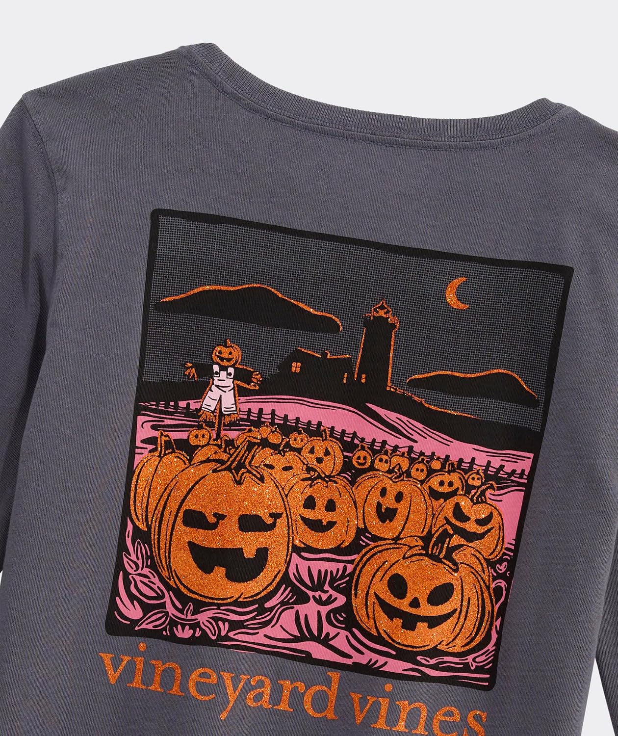 Vineyard Vines Girls' Glitter Pumpkin Patch Long-Sleeve Pocket Tee