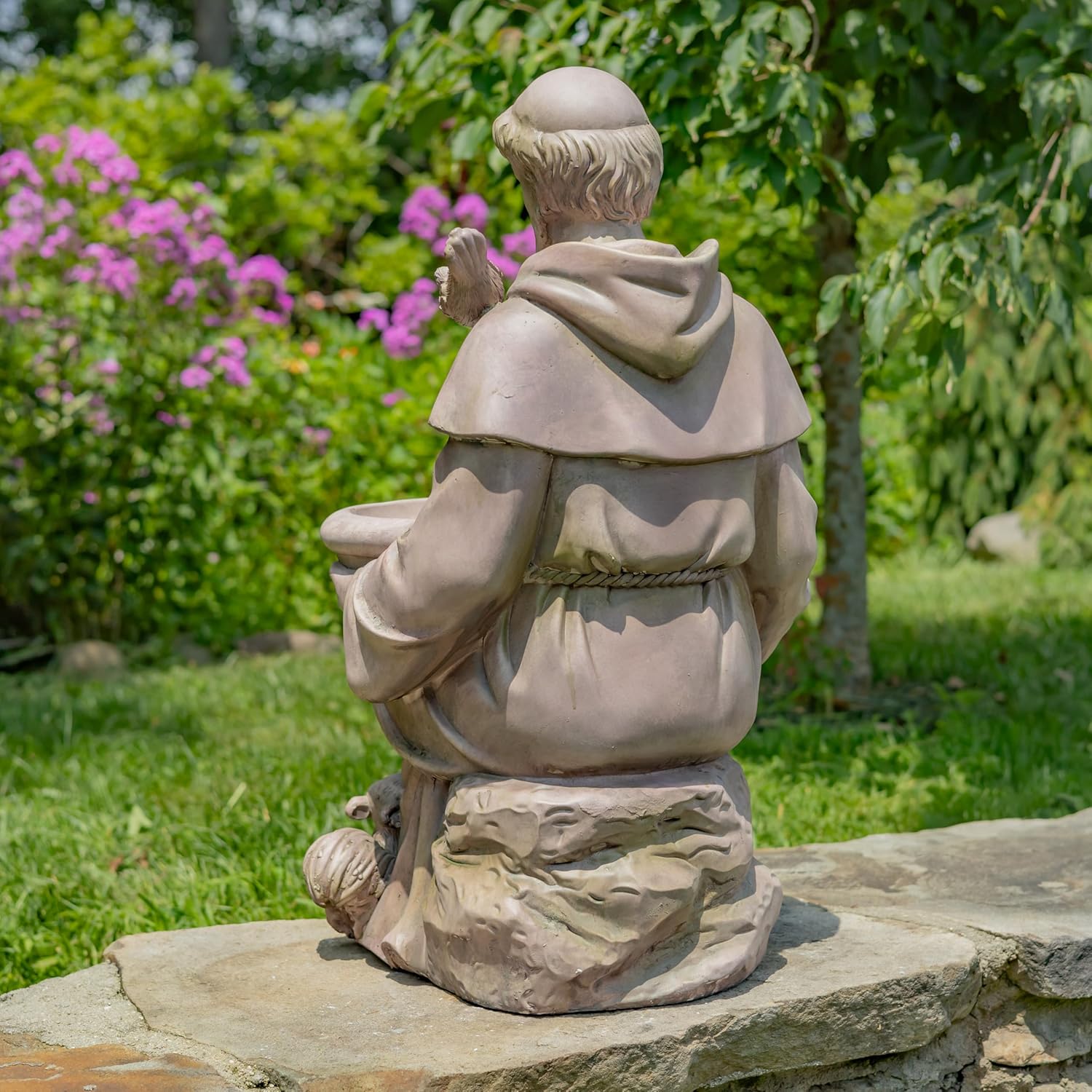 Zaer Ltd. Saint Francis Garden Statue with Birdbath, Antique Grey Magnesium, 30-36 Inch Height (30" Tall Sitting)
