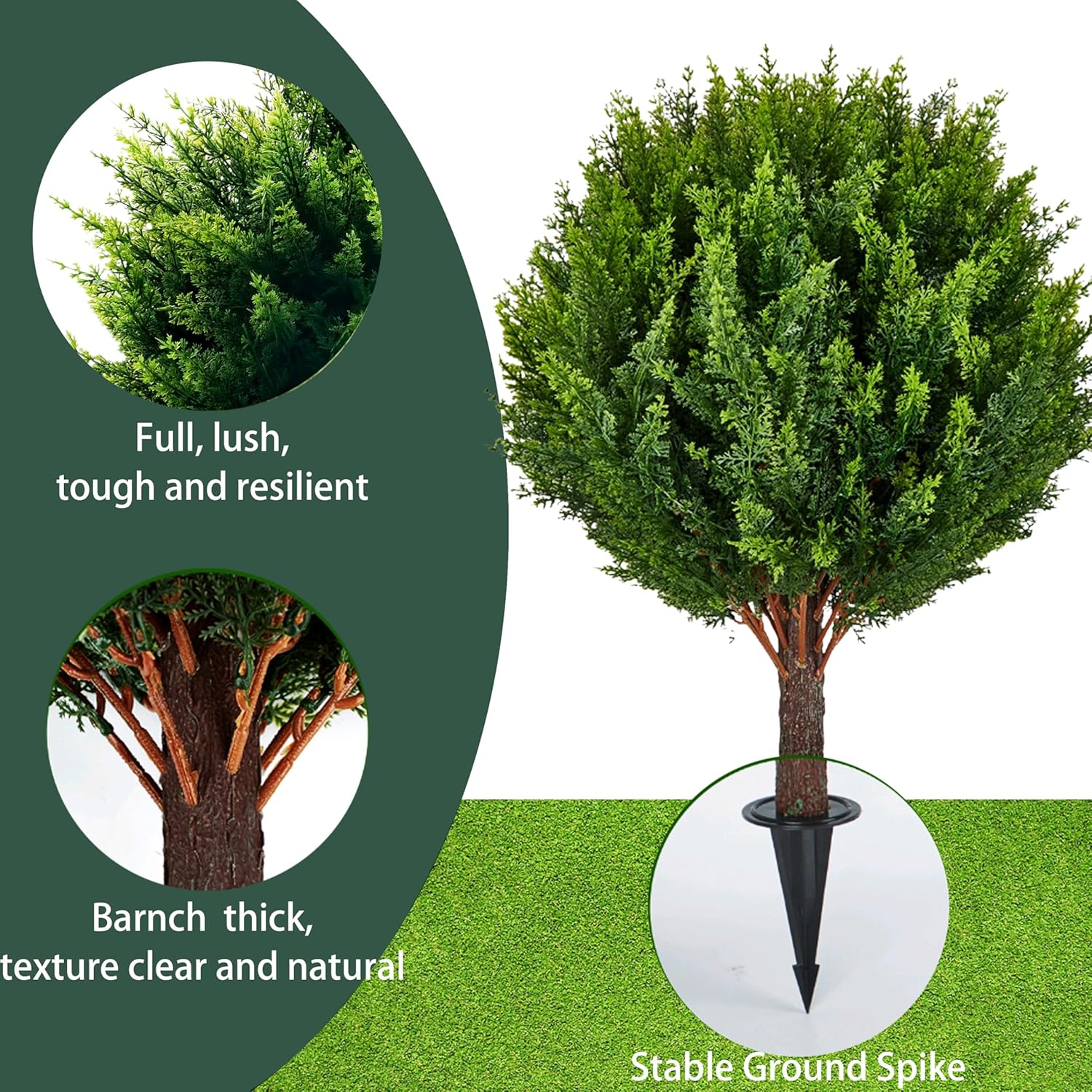 21 inch Artificial Cedar Tree Set of 2 Topiary Ball Tree Faux Cypress UV Resistant Artificial Shrubs Evergreen Plant with Ground Spike Outdoor Indoor for Home Front Porch Garden Office Decoration - Image 3