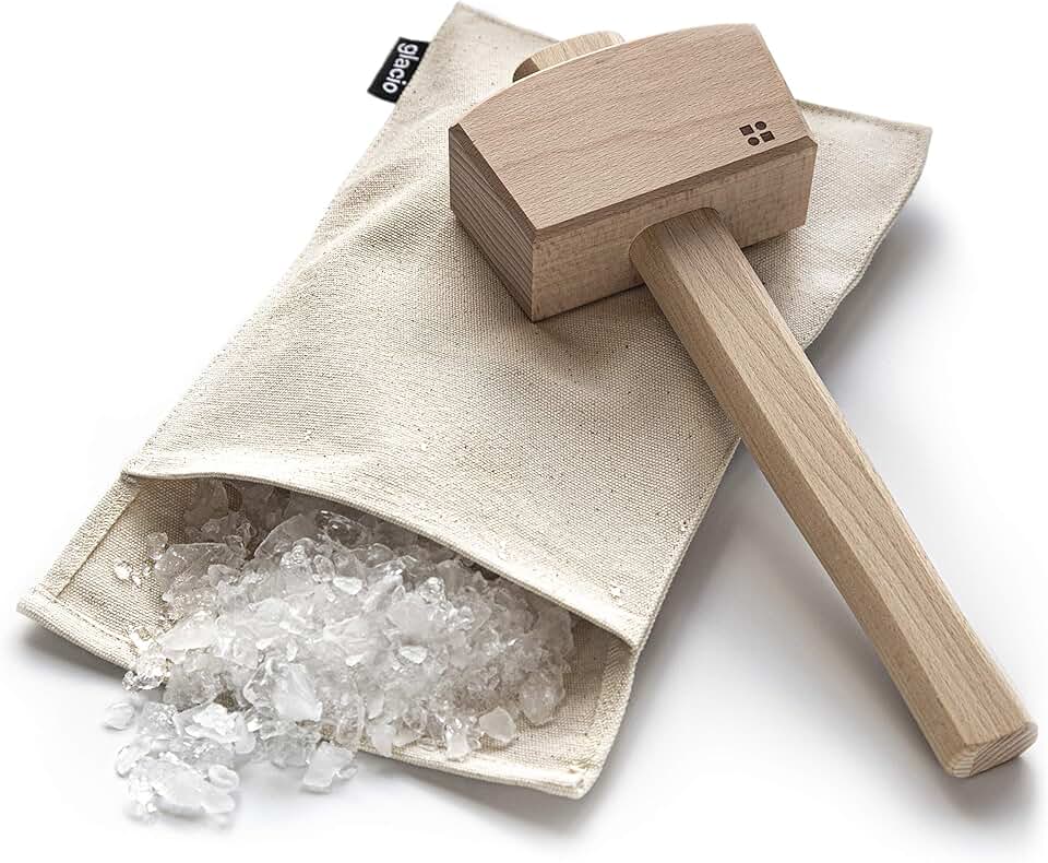 Ice Mallet and Lewis Bag Set β Wooden Hammer & Heavy Duty Canvas Bag for Crushed Ice | Reusable Bar Tool for Whiskey Cocktails Mojitos Home Bartending Essentials