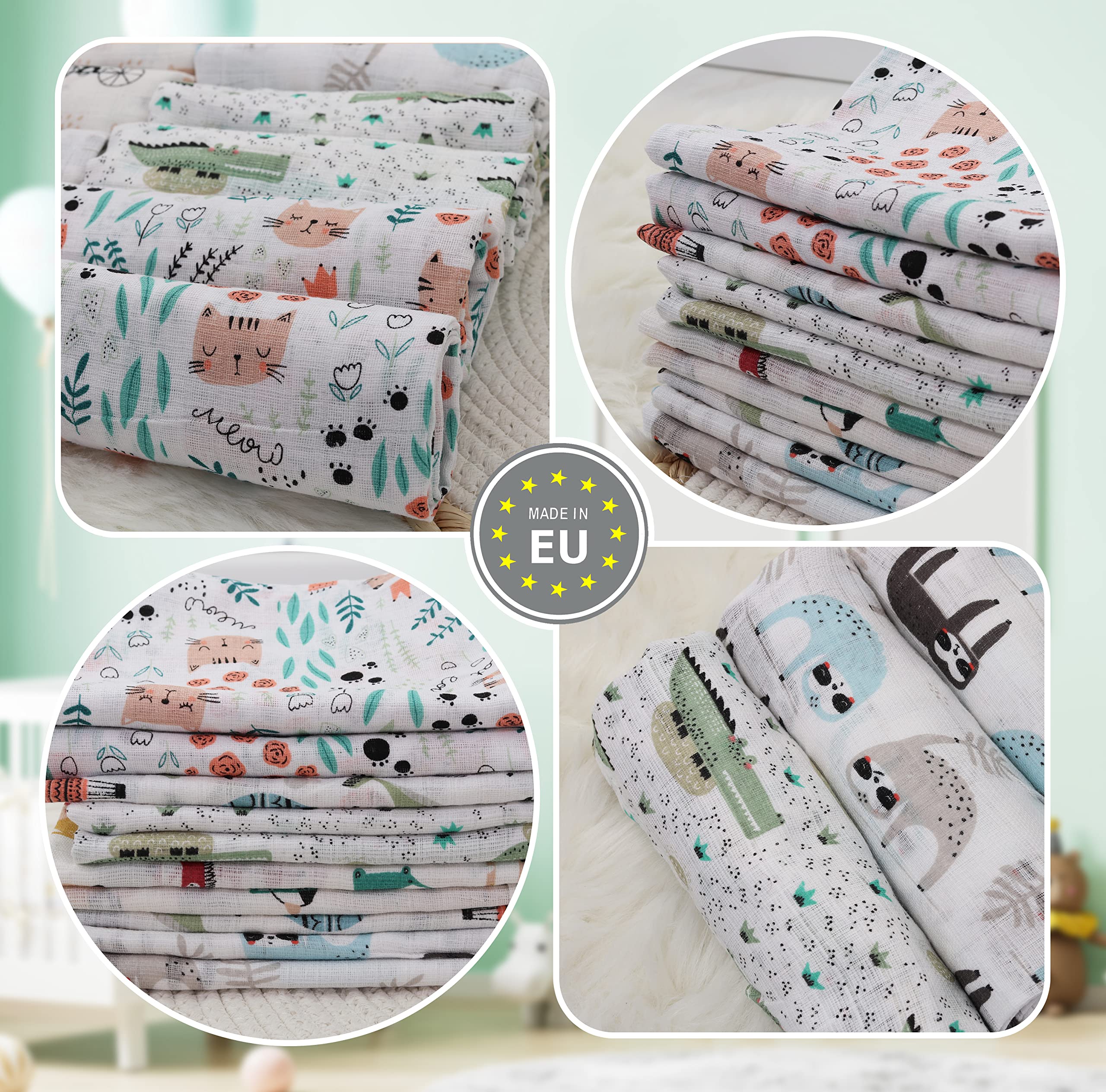 Mussola in Cotone 70x80cm Verde Neonato OEKO-TEX STANDARD 100 Pacco da 10