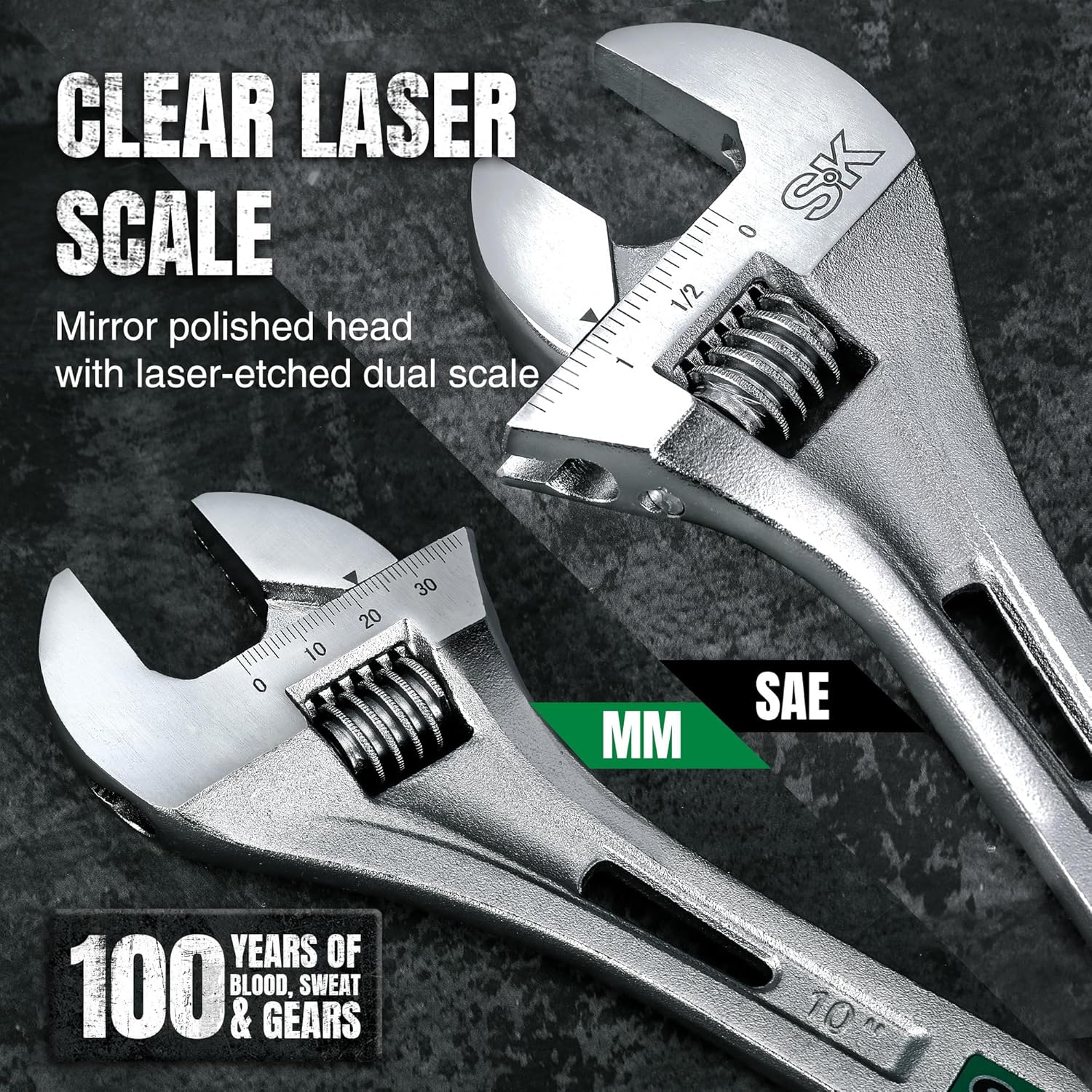 SK 3-Piece Adjustable Wrench Set, 6-Inch, 8-Inch, 10-Inch, Cr-V Steel, SAE & Metric Scales