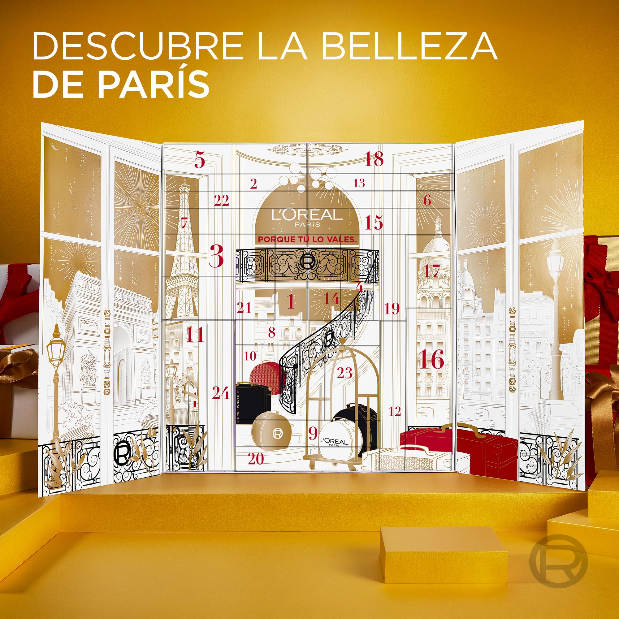 L'Oréal Paris - Calendario de Adviento 24 Días - Set de Regalo Navidad - Maquillaje, Cuidado Facial y Capilar - 24 Productos de Belleza Esenciales en Tamaño Real
