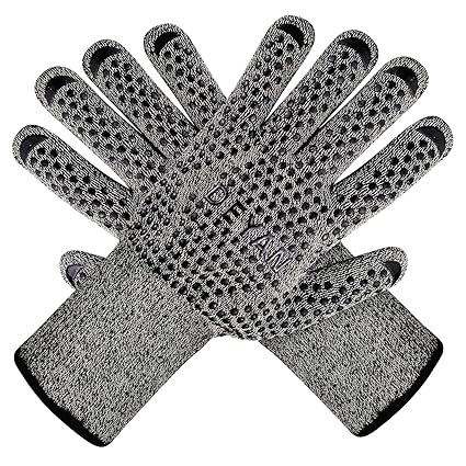 DEYAN BBQ Gloves, 1472? Extreme Heat Resistant Grill Gloves, Kitchen Silicone Non-Slip Oven Mitts, Cut Resistant Cooking Gloves for Barbecue, Baking, Grilling, Smoker, 1 Pair, 12 Inch (Black)