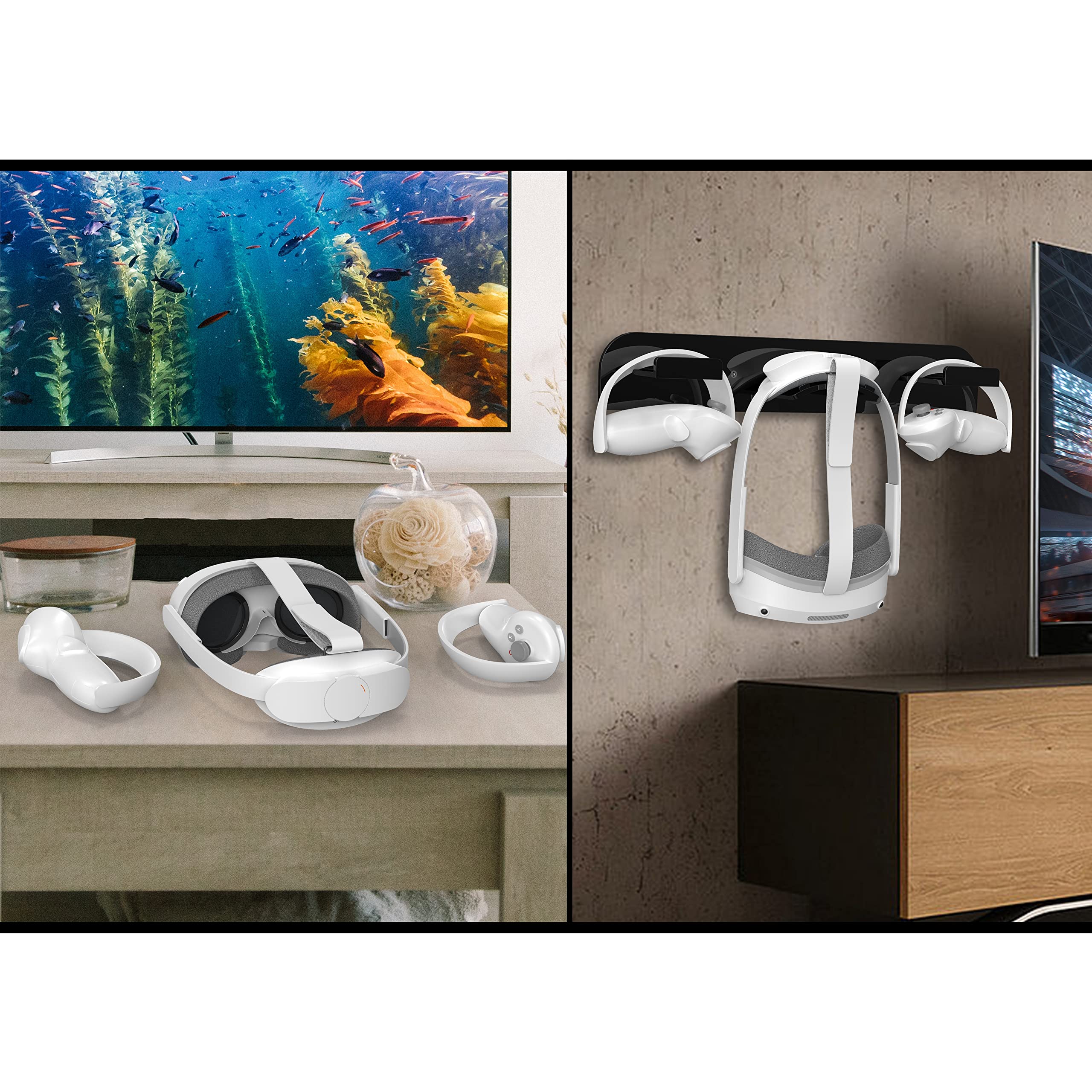 VR Stander para Meta Quest Pro / Pico 4 / Oculus Quest 2 vasos de almacenamiento de pared soporte de pared auriculares VR Gamepad Controller Travel(negro) V01