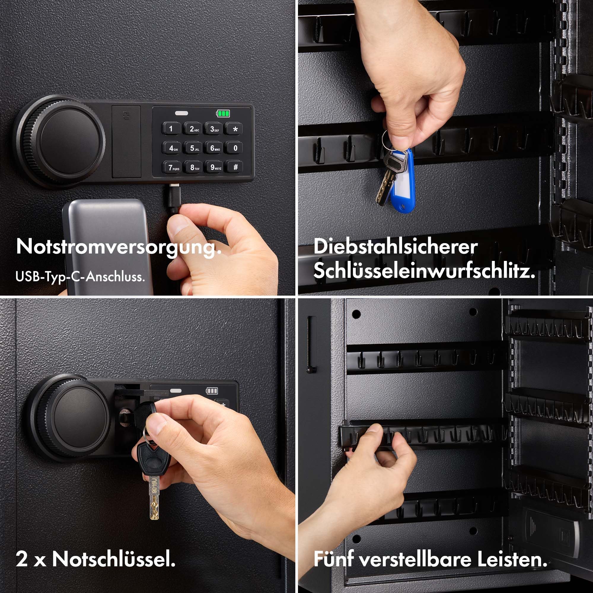 VonHaus Schlüsseltresor mit Zahlocode Wandmontage, Schlüsselkasten für 71 Schlüssel mit Elektronikschloss