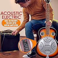 Vista 6 de Pyle Resophonic - Guitarra acústica eléctrica, 6 cuerdas Sunburst con preamplificador integrado, funda, accesorios