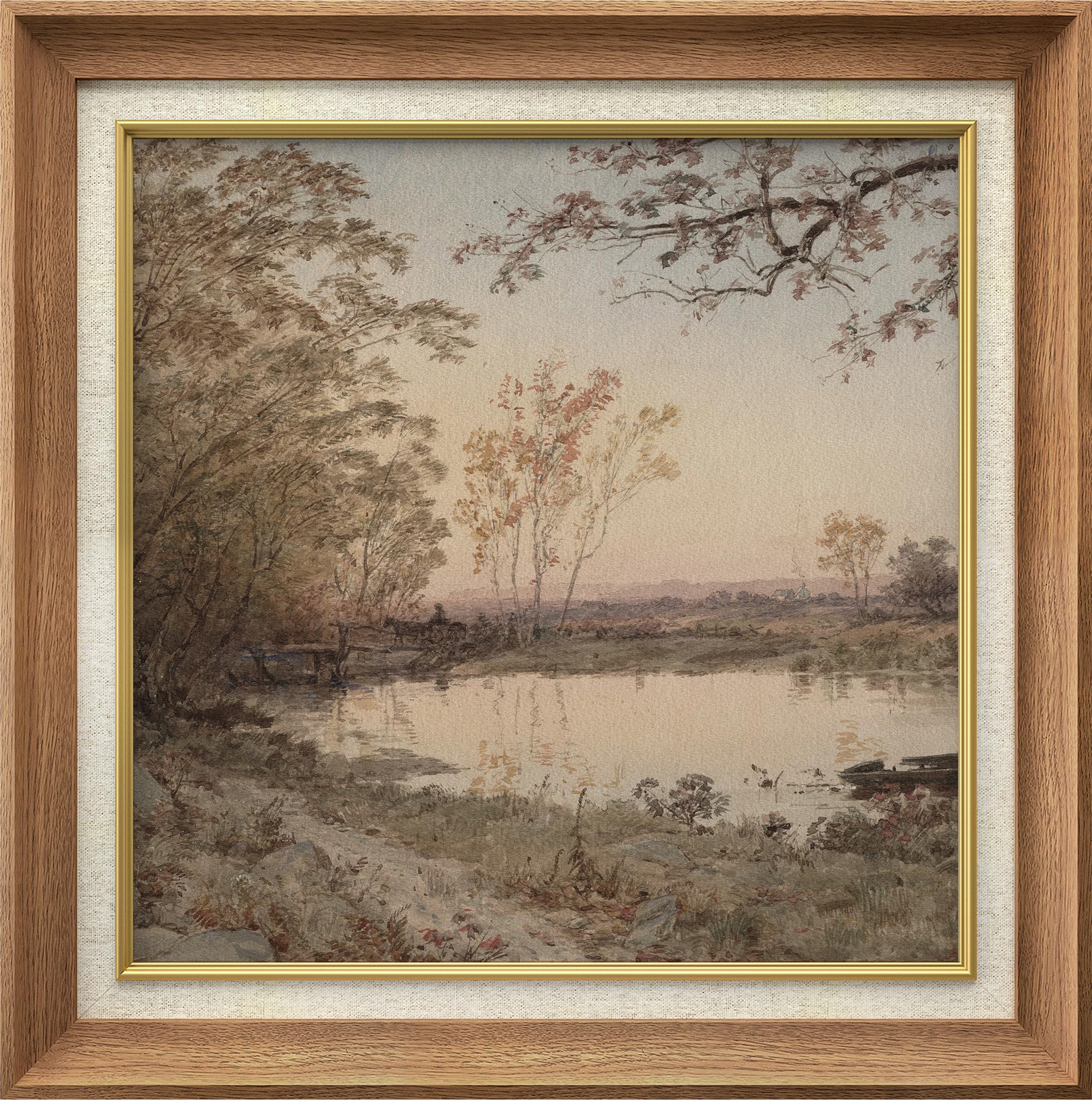 MUDECOR Premium Framed Wall Art Rustic Country Farmhouse Forest Lake Nature Wilderness Vintage Illustrations Fine Art Decorative Retro Historic Zen