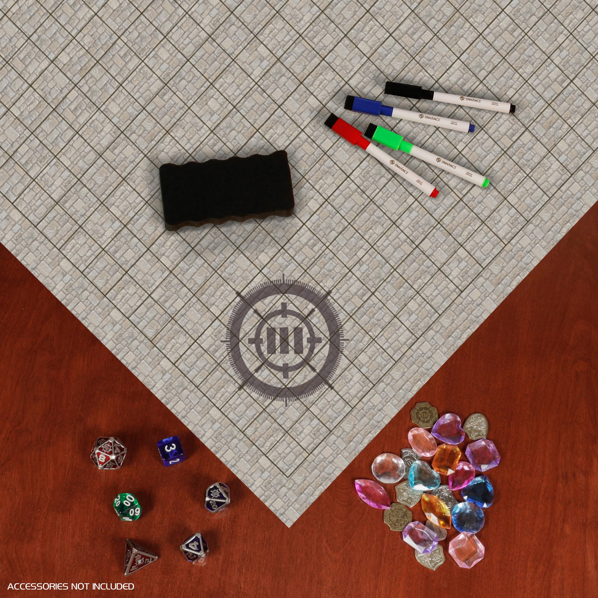 ENHANCE Tappetino RPG a Griglia - Mappa DnD da Tavolo (60.96 x 91.44cm) Tappetino Dry Erase per Giochi di Ruolo, set Completo per Master, Battle mat Cancellabile con Custodia e di Pennarelli (Calcolo)