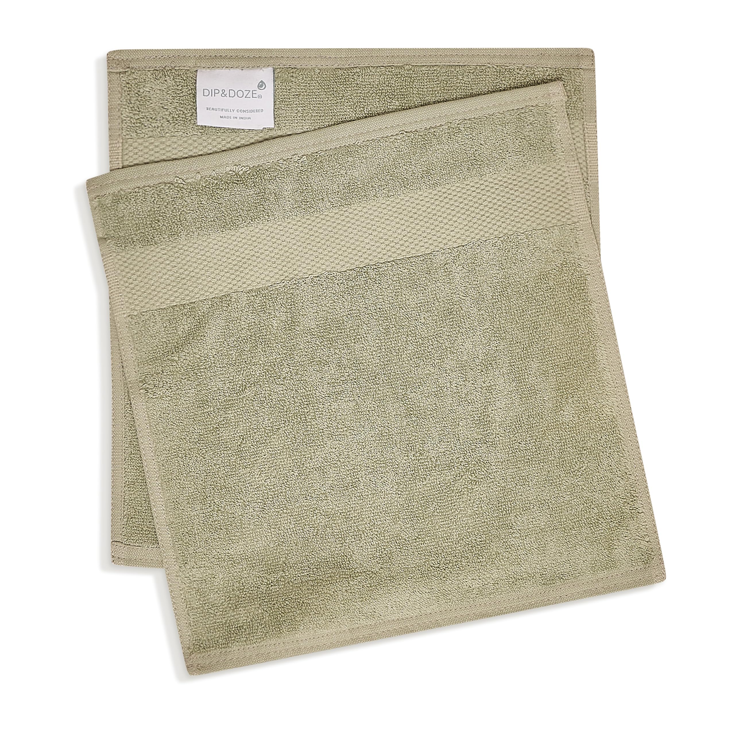 DIP & DOZE Luxury 100% Organic Cotton Face Cloth Flannel Finger Tip Towels | 2 Pack or 4 Pack | Super Soft Absorbent Washcloths | Sage - 2 Pack