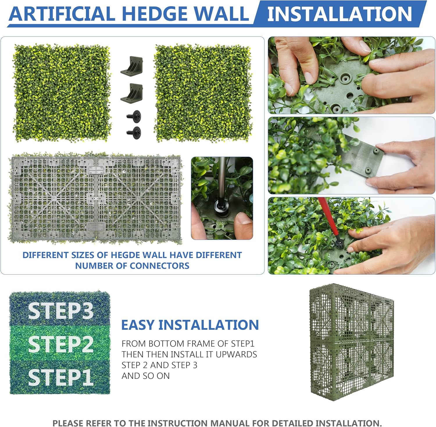 ECOOPTS Artificial Boxwood Hedge Divider Wall with Faux Leaves for Party Wedding Home Yard Office (18" Wx36 Hx6 D)
