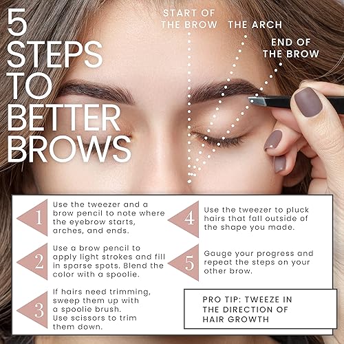 Miniatura 4 de Juego de pinzas set TweezerGuru punta de inclinación de acero inoxidable y pinzas de cejas puntiagudas, gran precisión para el bello facial, pelos