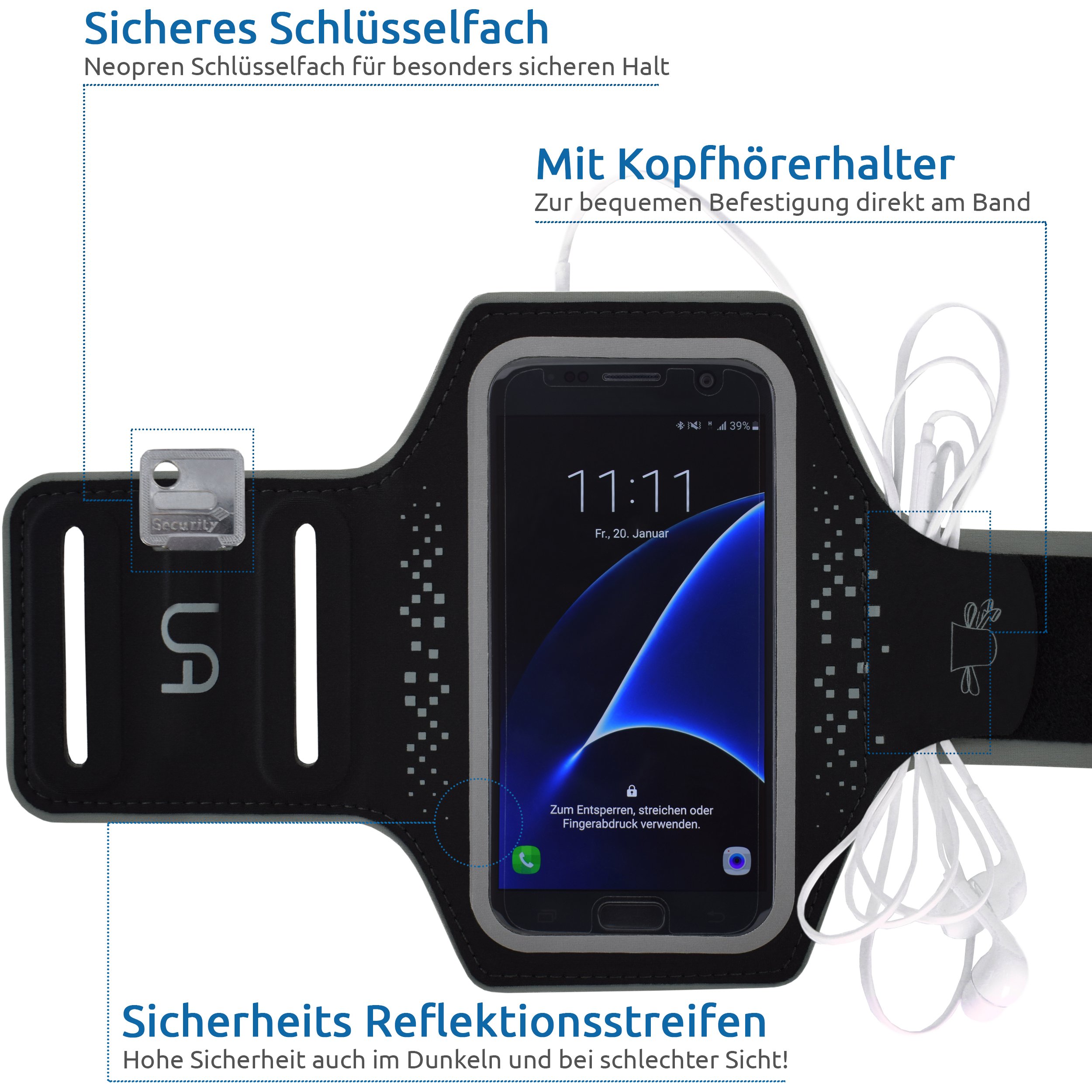 urban air | BeFit | Fascia da Braccio Bracciale sportiva | per Smartphone iPhone A5 Huawei | da Corsa Maratona Palestra Running Jogging universale | neoprene (nero/grigio, 4,7 inch)