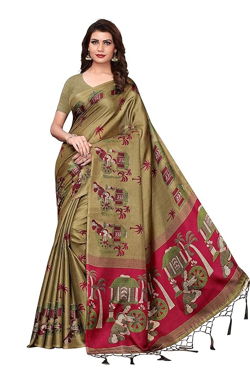 womens art silk kalamkari and bhagalpuri style saree with blouse piece (Multi-Color_Free_Size) SDPL-VILLAGE