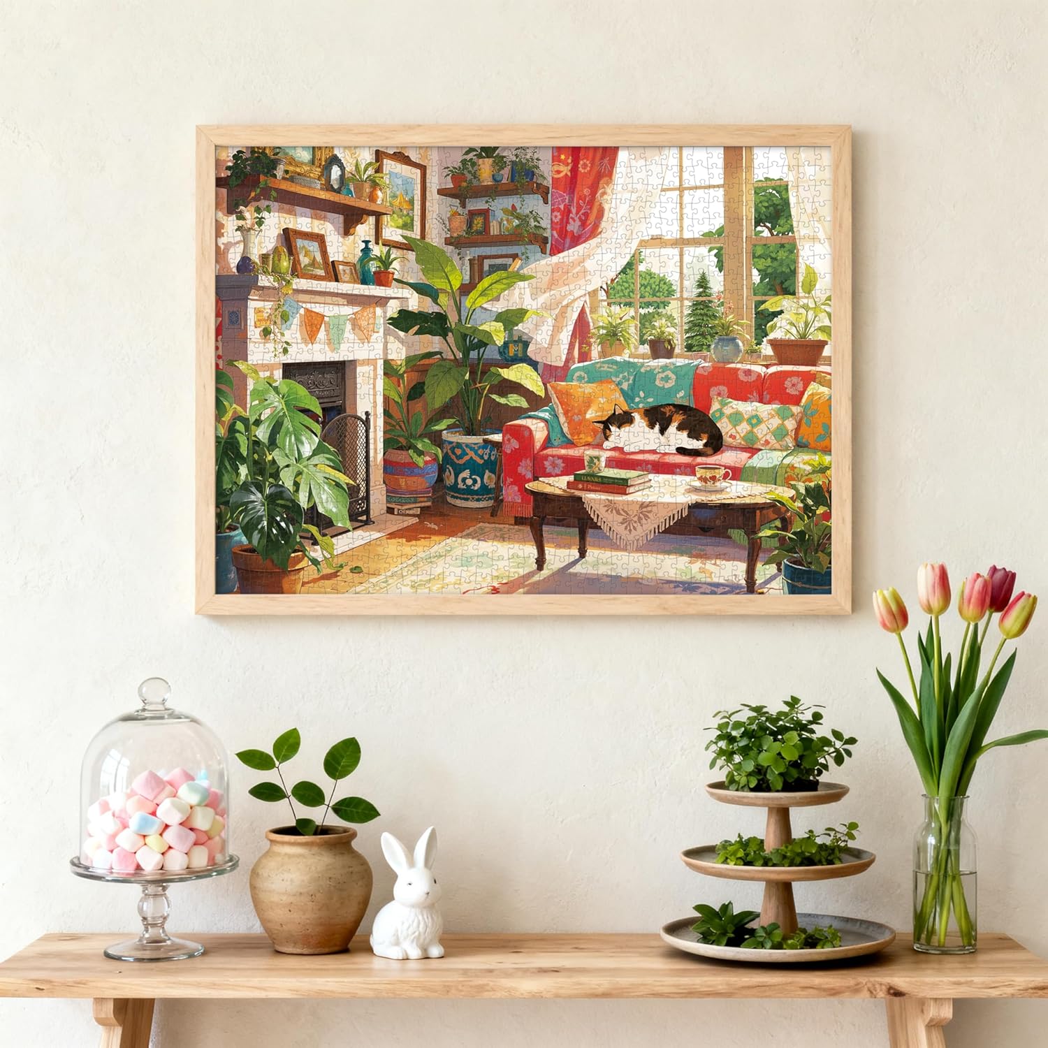 Cat Cozy Puzzles 1000 Piece Jigsaw Puzzle for Adults, Puppy Kitten Plants Jigsaw Puzzles with Letters on Back, Impossible Challenging Hard Colorful Modern Art Puzzles Home Decor, 27.5 x 19.7 Inch