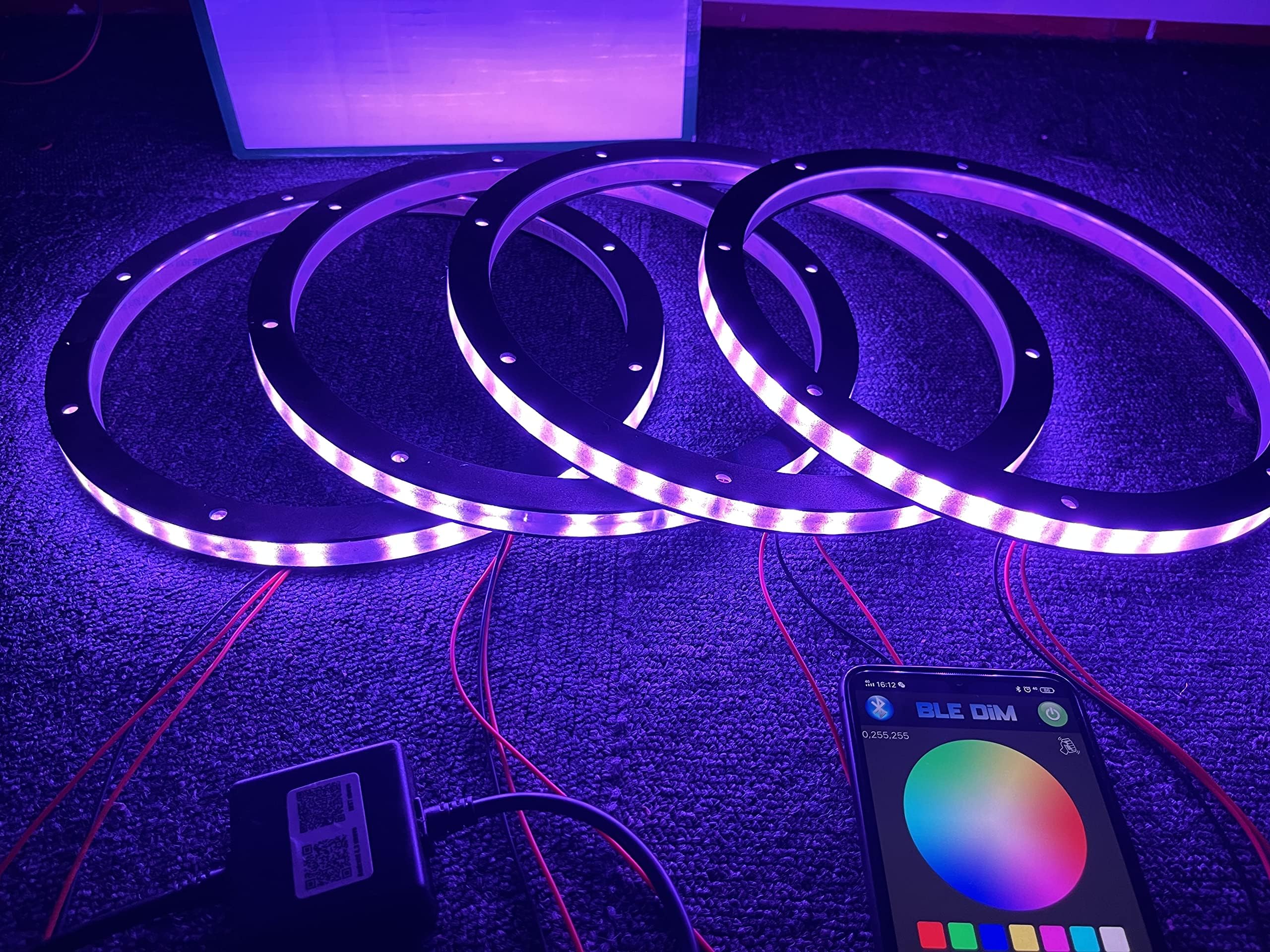 Sando Tech 4PCS 6.5'' RGB Changing Car LED Speaker Ring Lights Decorative Light Kit Multiple Color Shift Spacer Ring Light Coaxial Speaker Lights Bluetooth APP Control