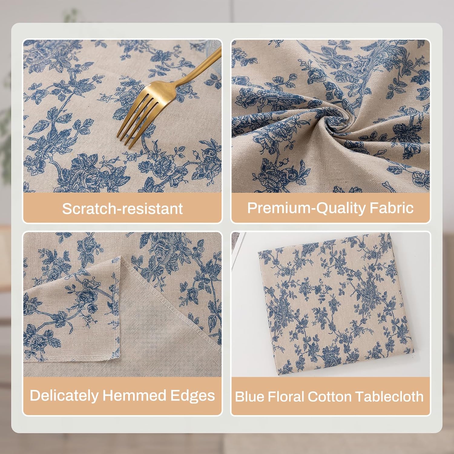 Vintage Cotton Linen Table Cloth Rectangular 60x87inch, Farmhouse Dust-Proof Anti-Slip Blue Willow Floral Table Cover, Home Decor for Kitchen Dining Picnic - Image 8