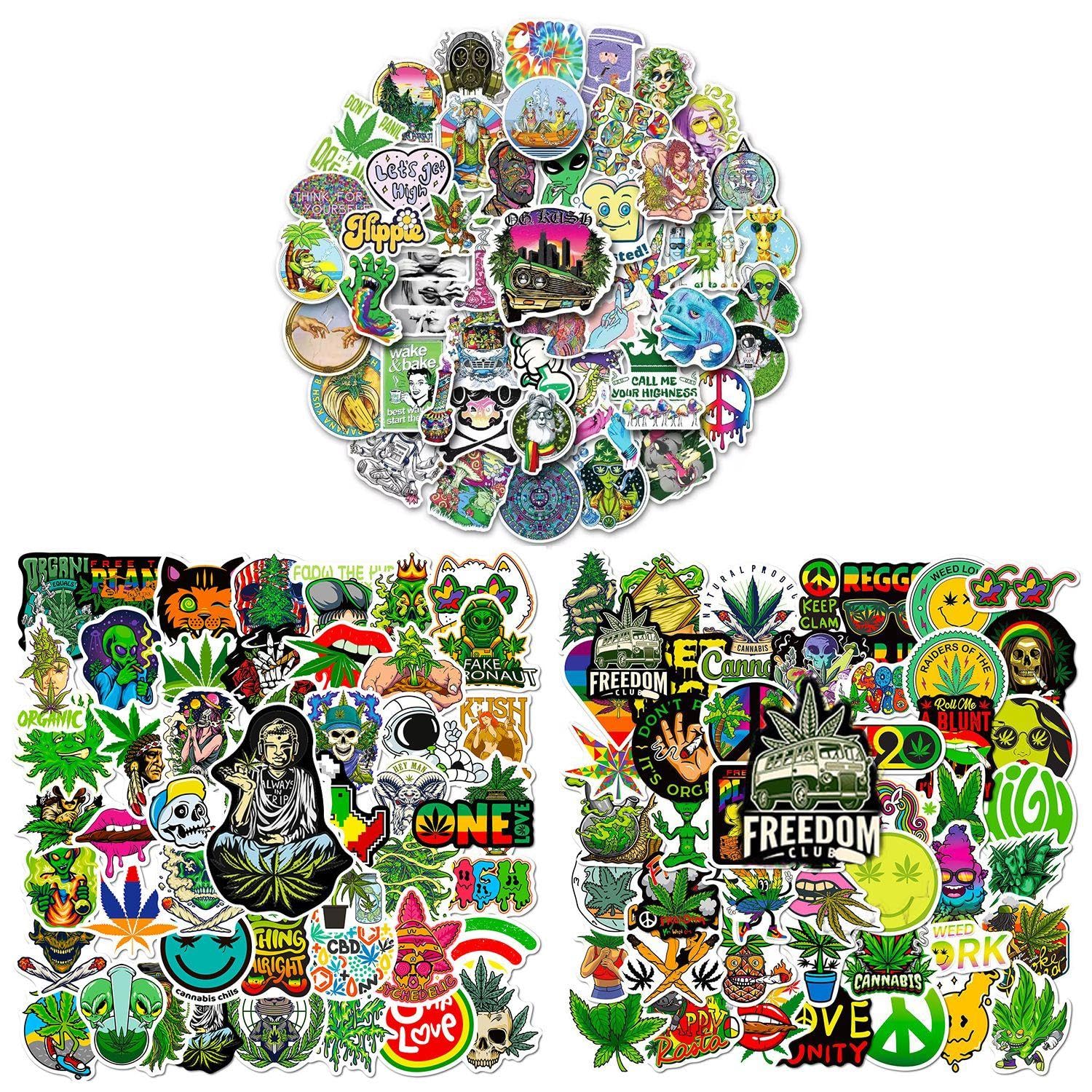 Ffdhwu Mixed Colors 150 Sheets Of Weed Stickers, Fun Graffiti Stickers, Green Plant Stickers, Vinyl Waterproof Stickers, Scrapbook Stickers, Laptop Stickers, Diy Decoration Stickers