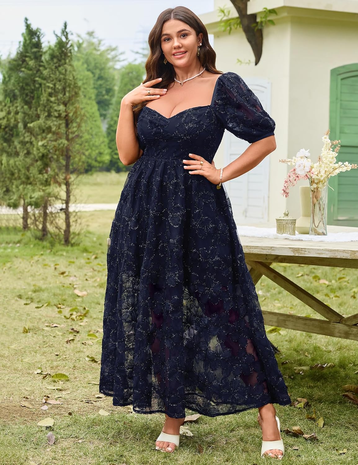 Women's Cocktail Formal Guest Dresse 3D Lace Sweetheart Neckline A Line Maxi Dresses - Image 7