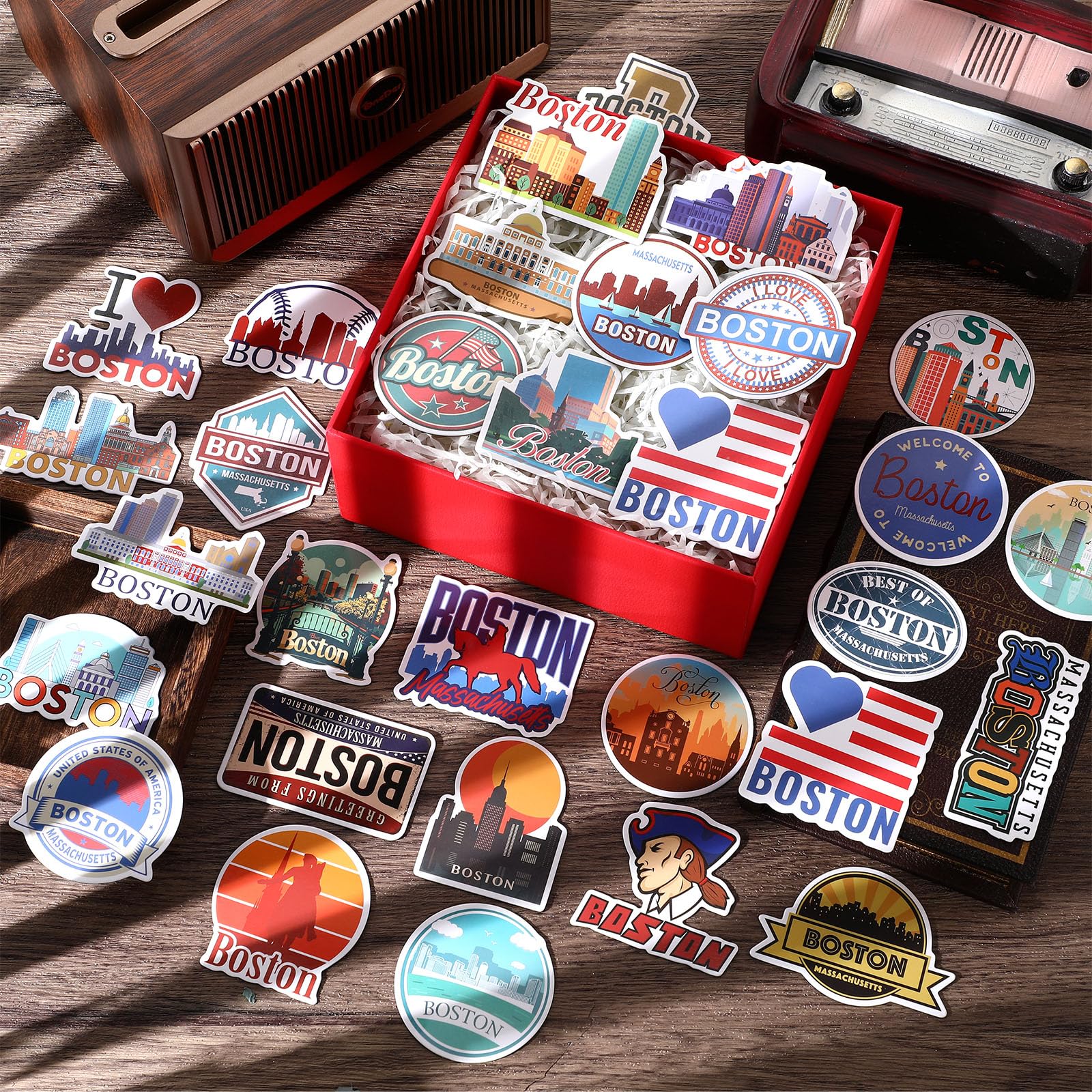 Konohan 30 Pcs Boston Souvenirs Gifts Boston Magnet for Refrigerator City Magnetic Refrigerator Stickers for Home Decoration