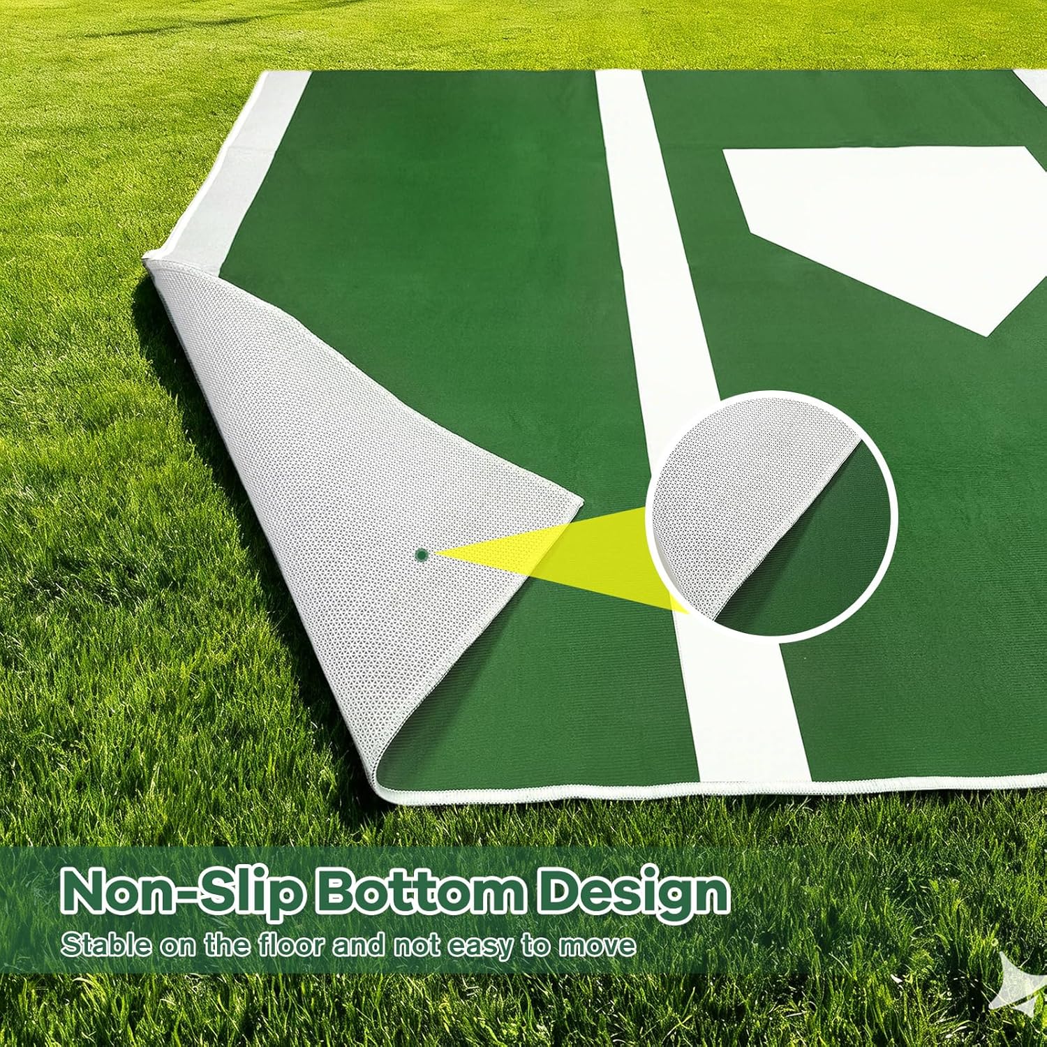 6 x 4 ft Baseball Hitting Mat with Non-Slip Rubber Backing High-Visibility Printed Stripes Cushioned Surface Durable Indoor/Outdoor Batting Mat Portable Batting Stance Practice Mat