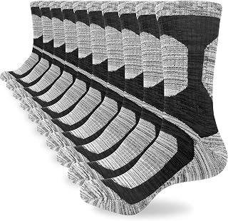 Mens Socks Thermal Walking Hiking Socks Black Winter Warm Cotton Calf Sports Socks for Men 9-12 Outdoor Multi Performance Heavy Duty Anti Blister Cushion Cycling Trekking Running Socks 5 Pairs