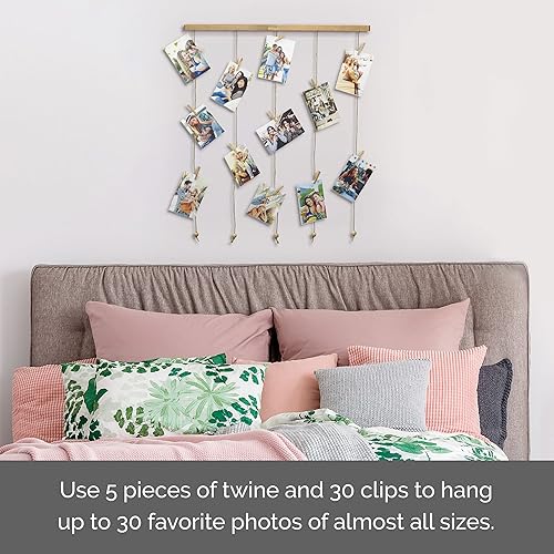 Miniatura 4 de MELANNCO Natural Twine - Collage de fotos para colgar en una sola barra con 30 clips de madera