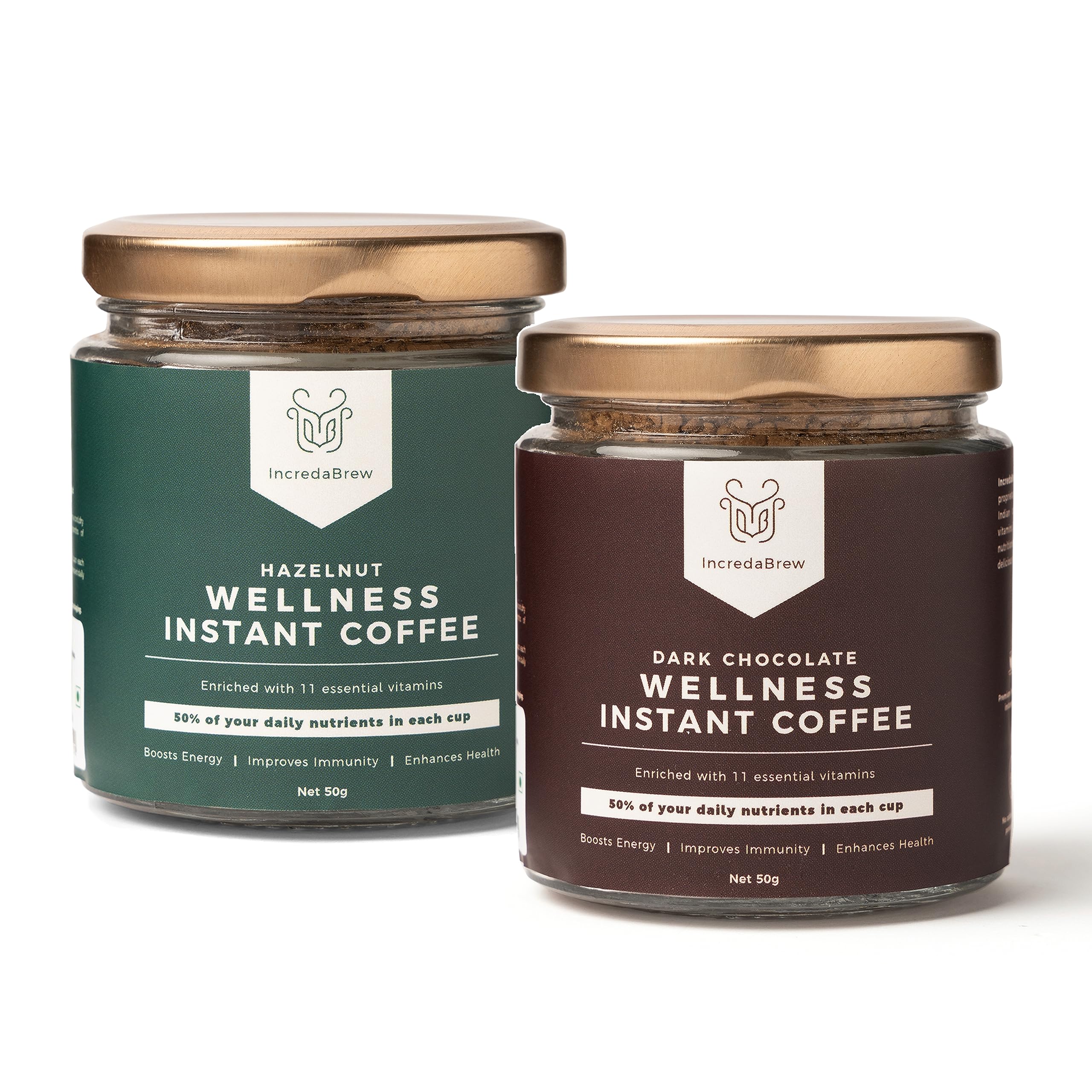 IncredaBrew Hazelnut and Dark Chocolate Wellness Instant Coffee Powder - 100g, Vitamin Rich Flavoured Coffee Combo Pack of 2 x 50g | Makes 50 Cups of Hot or Cold Coffee, Milk or Black Coffee (B0CH1453YD) Amazon Price History, Amazon Price Tracker