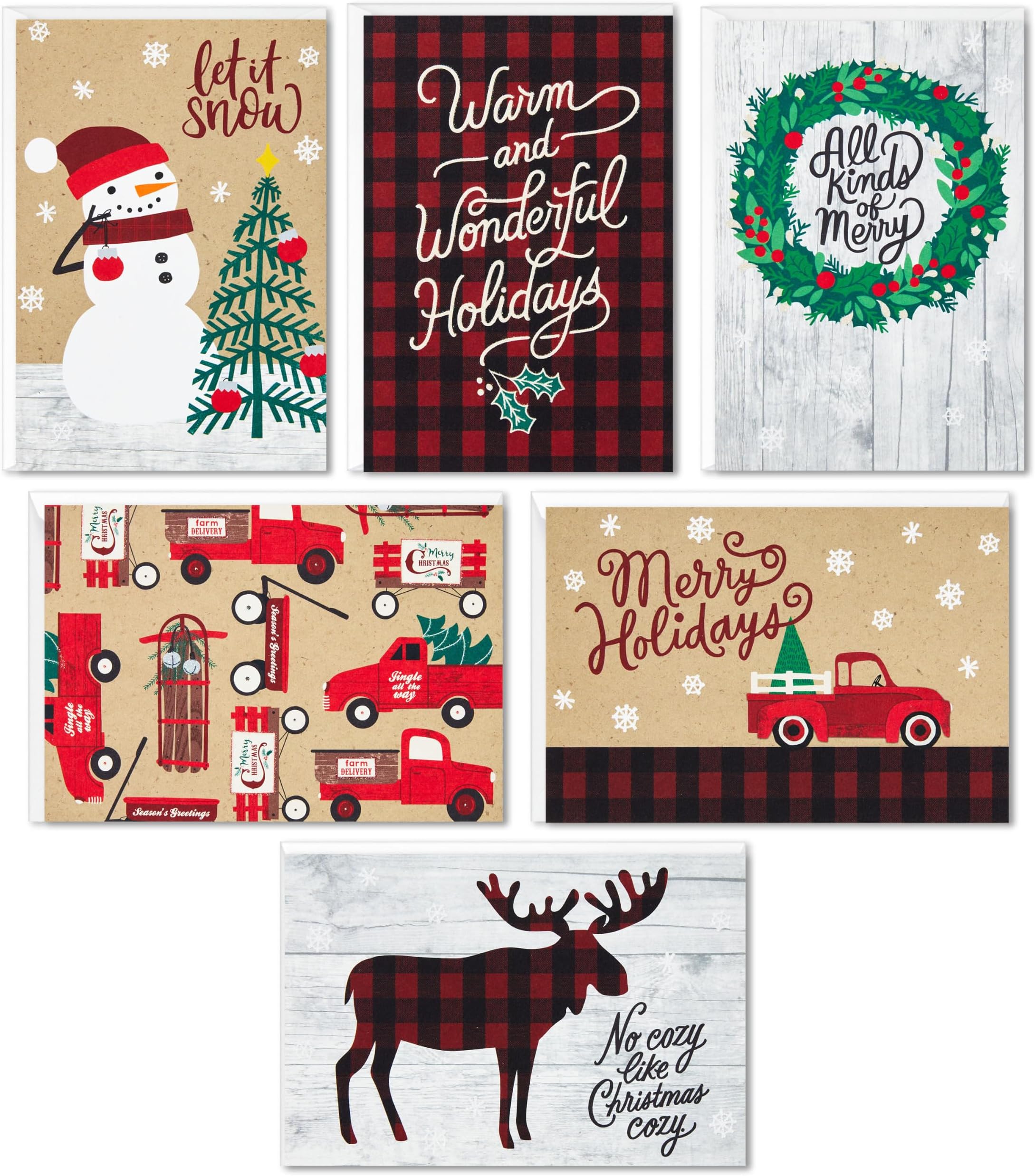 Rustic Christmas Cards, Assorted 24-Pack (Merry Holidays)