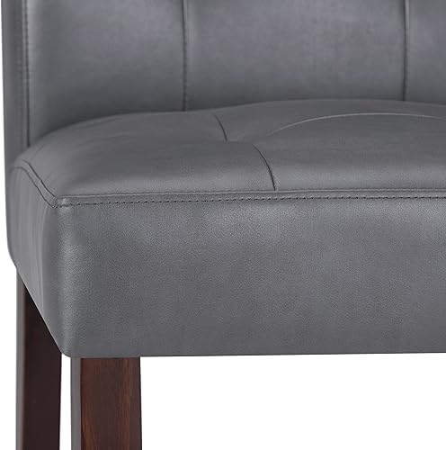 Miniatura 4 de SIMPLIHOME Andover - Juego de sillas Parsons de madera maciza copetuda y cuero vegano en gris piedra, asientos de comedor de transición con asiento