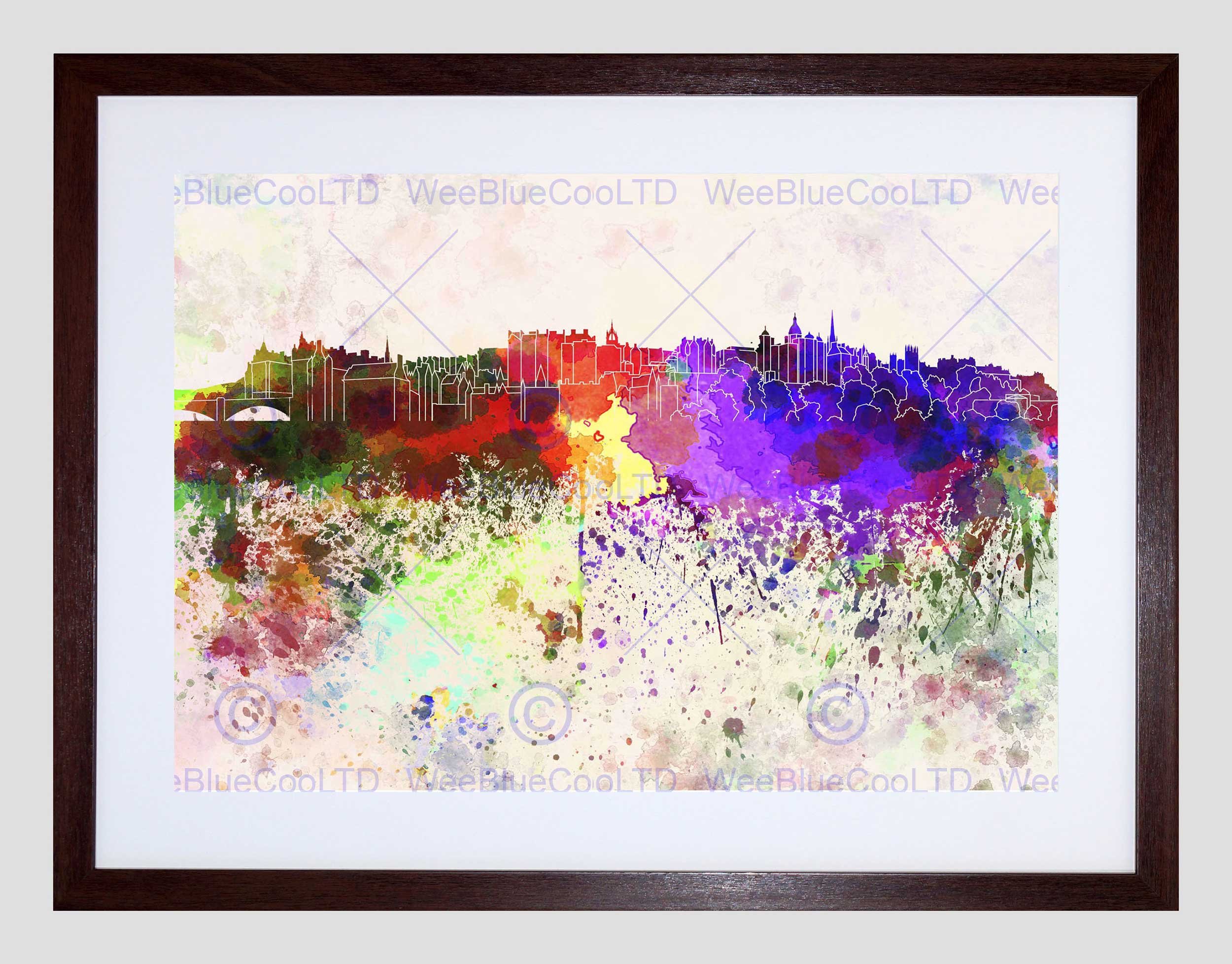 Wee Blue Coo Painting Cityscape Edinburgh Skyline Paint Splash Framed Wall Art Print