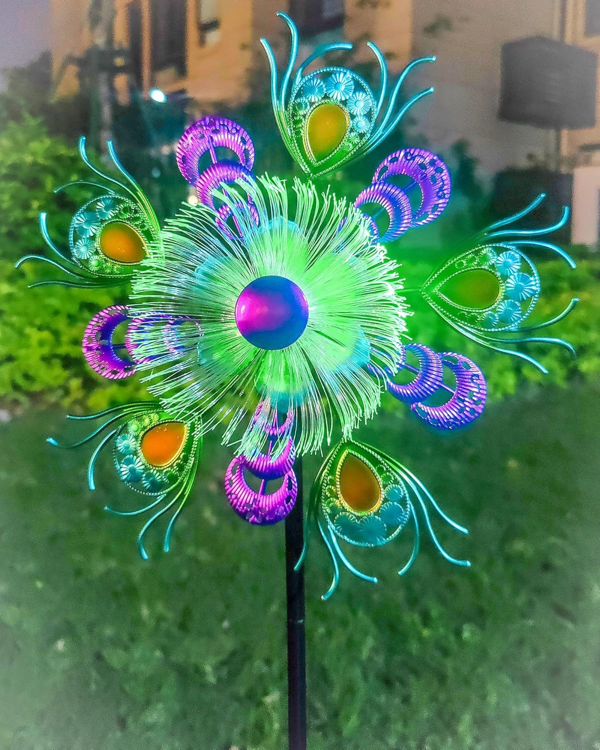 Solar Peacock Wind Spinners for Yard and Garden, 40 Inch Solar Windmill