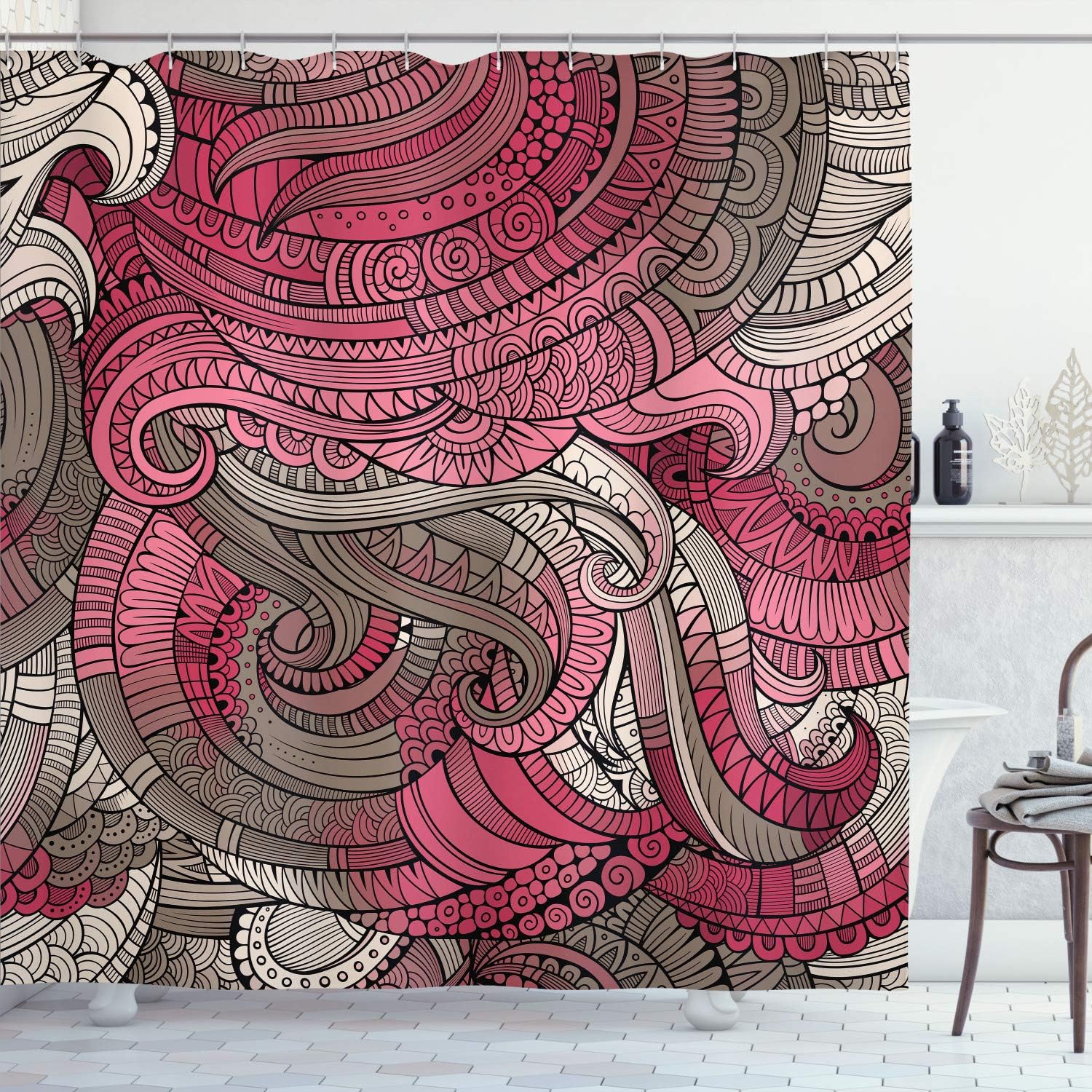 Ambesonne Abstract Shower Curtain, Ocean Inspired Graphic Paisley Pattern Swirled Hand Drawn Artwork Print, Cloth Fabric Bathroom Decor Set with Hooks, 70" Long, Pale Azure