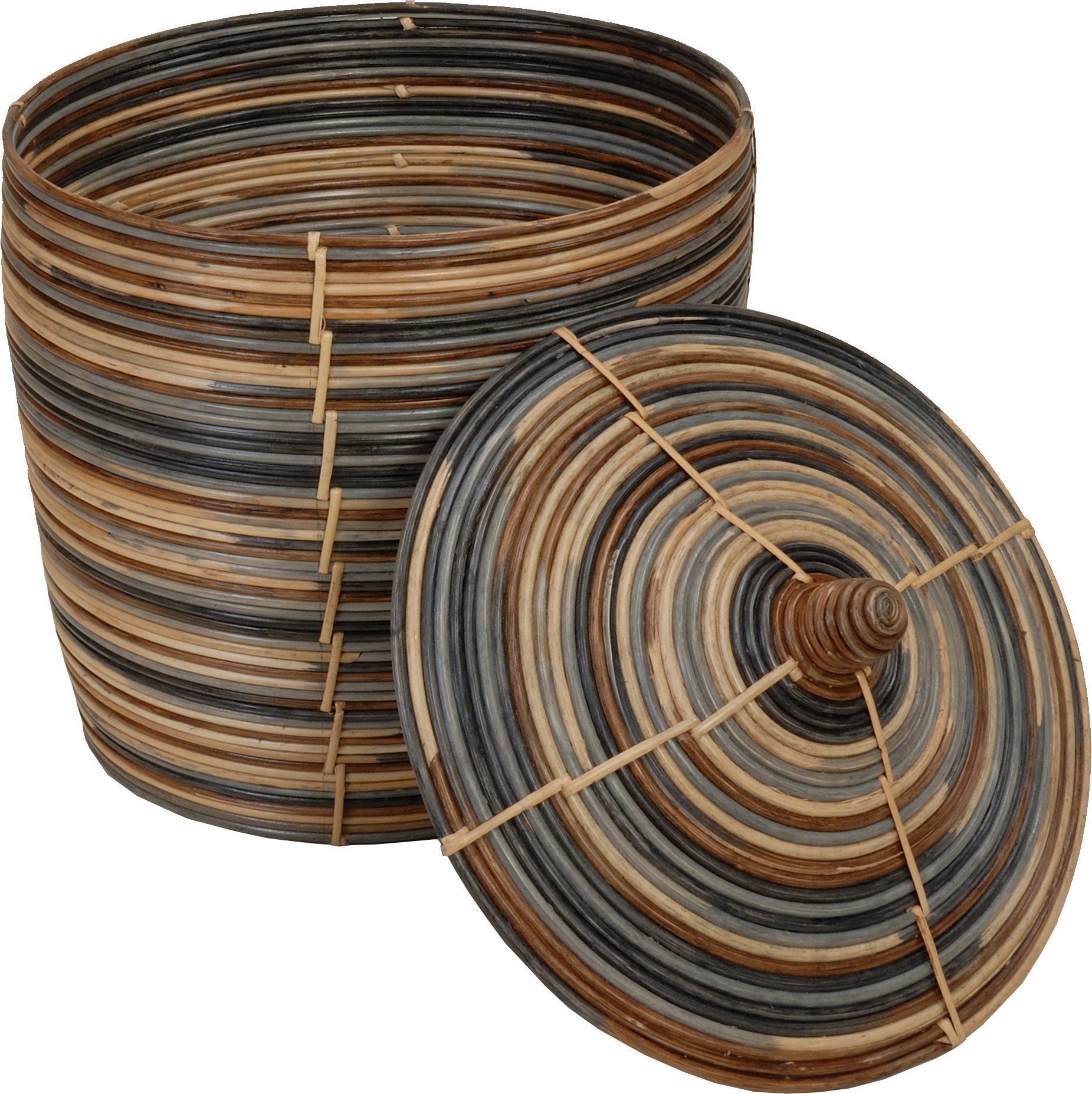 Mehrfarbiger Flechtkorb Deckelkorb Rattan, Aufbewahrungskorb aus Rattan mit Deckel Groß (L)