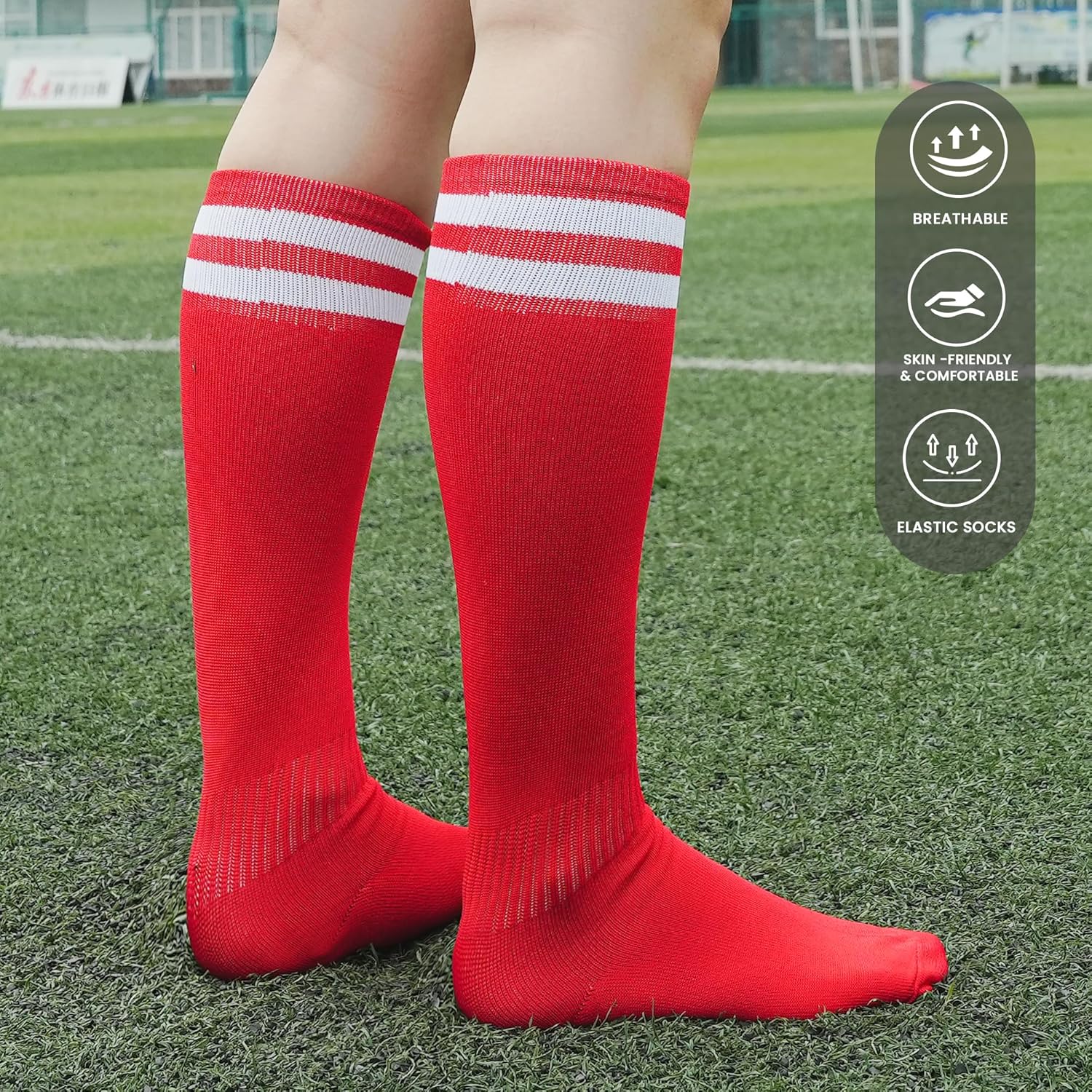brooman 2 Pairs Kids Soccer Socks Boys Girls Stretchy Knee High Tube Socks Breathable Sports Training Football Athletic Socks