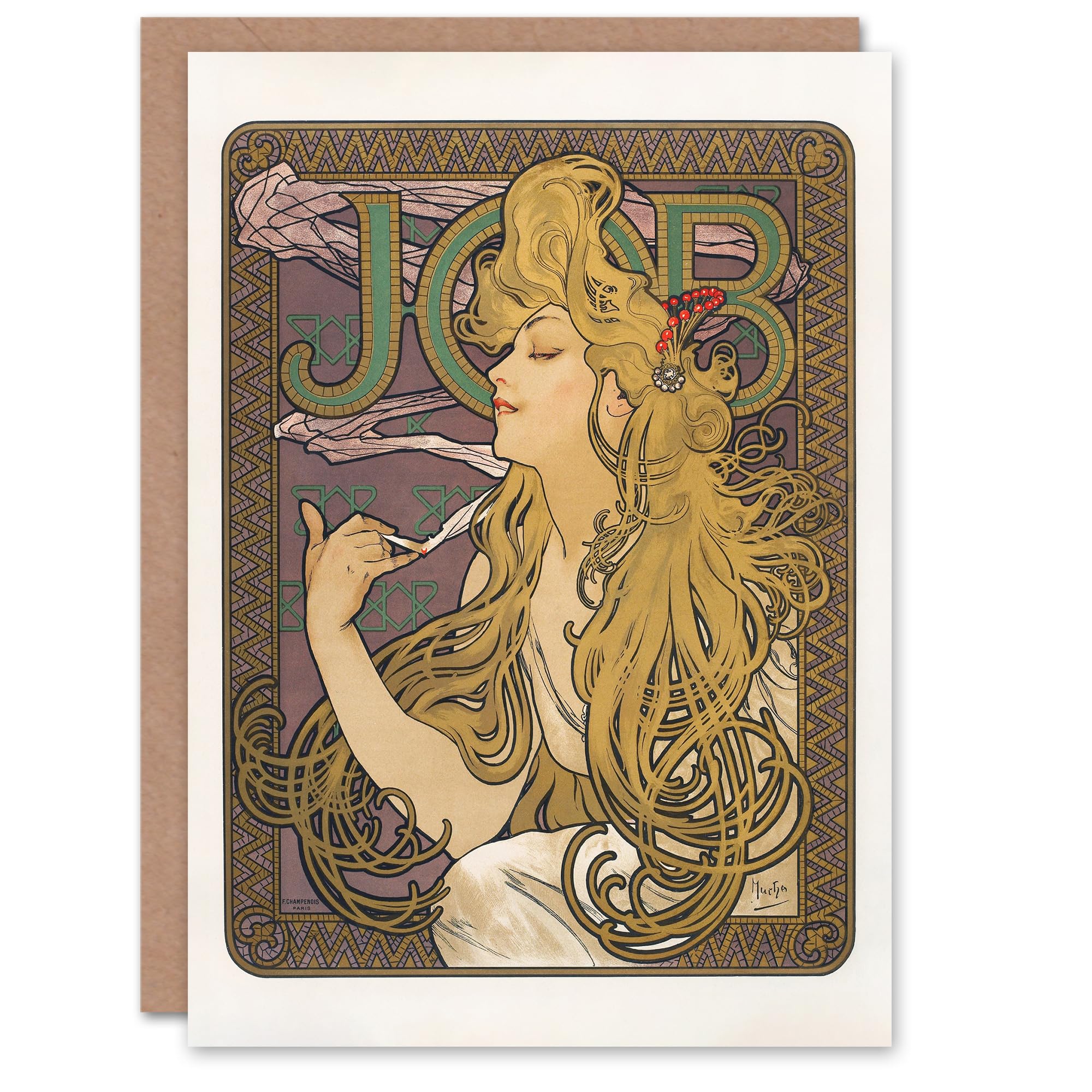 Artery8 Alphonse Mucha Art Card Job Paper Vintage Advert Art Nouveau