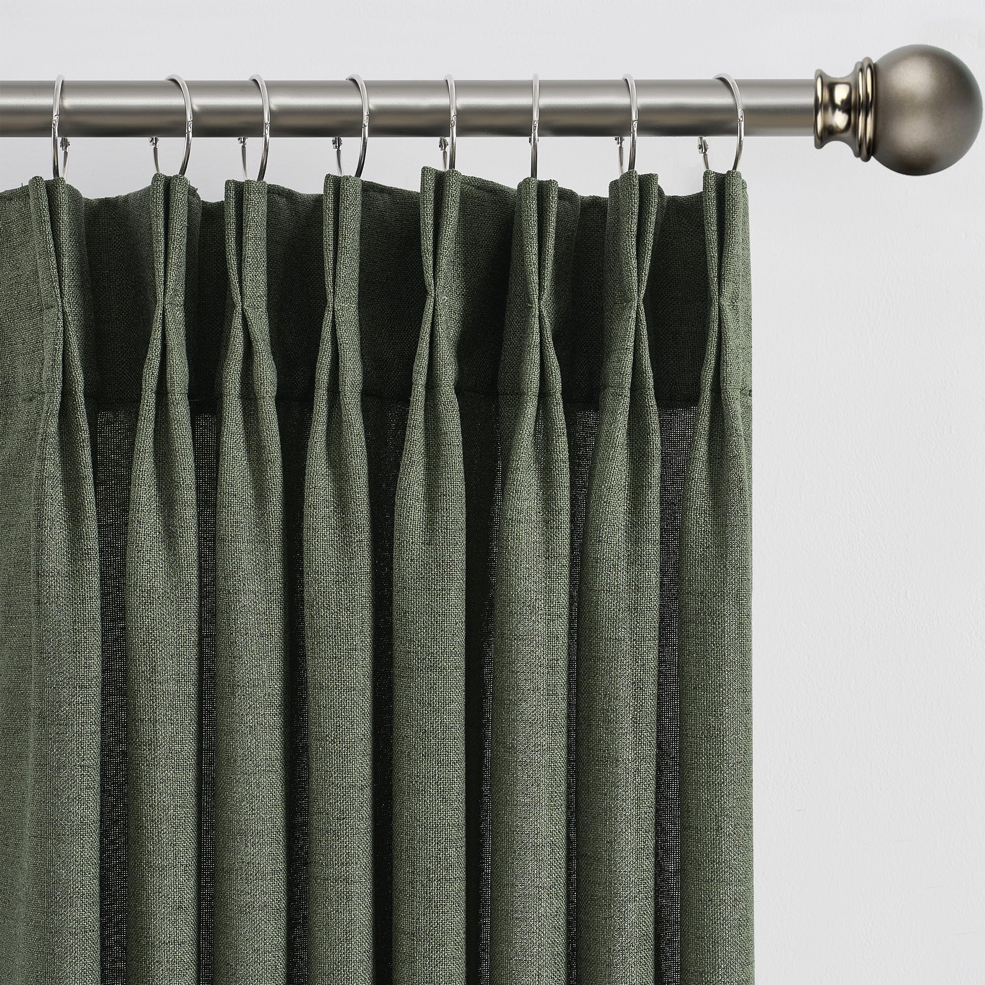 RAIN CITY Olive Green Curtains Pinch Pleated, Linen Sheer Curtain 84 Inches Long Privacy Light Filtering Bedroom Window Drapes with Hooks 2 Panels Set
