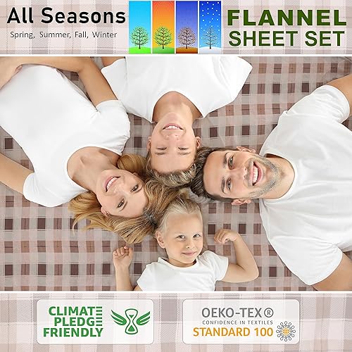 Miniatura 6 de RUVANTI Juego de sábanas de franela tamaño Queen, 100% algodón cepillado, bolsillos profundos de 16 pulgadas (se adapta a hasta 18 pulgadas),