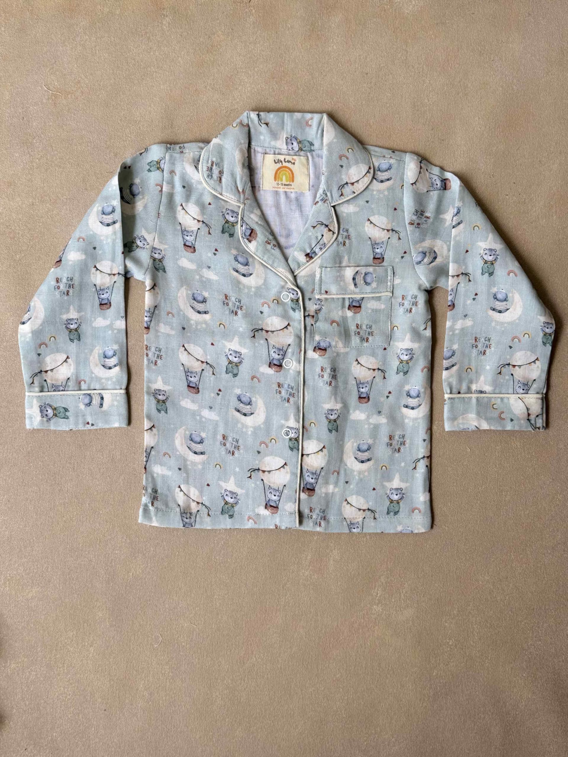 LILY LAMA Galaxy Goodnight Baby Girls Nightsuit 3-4 Years, 100% Organic Muslin Cotton Sleepwear Set, Soft Breathable Nightwear, Multicolor Comfortable Pajama Set for Kids 1