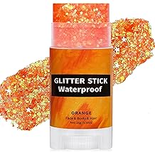 Orange Face Glitter Stick,Halloween Body Hair Glitter for Kids,Waterproof Singer Concert Outfits for Women,Mardi Gras Accessories Chunky Glitter Makeup Sequins Body Paint