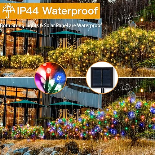 Miniatura 4 de Ollny Cadena de luces solares para exteriores impermeable 98 pies 300 LED 11 modos de luces de hadas que cambian de color con control remoto luces