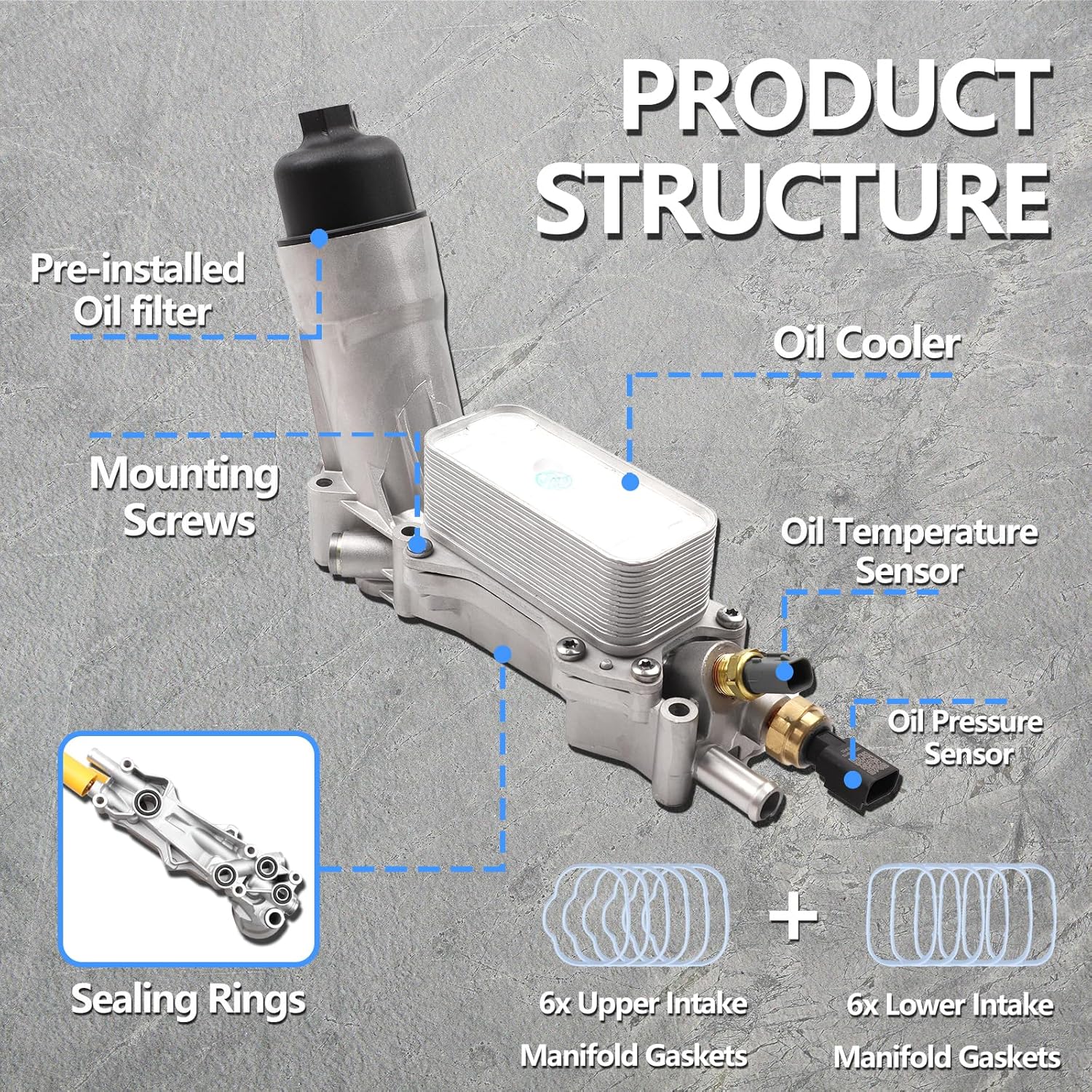 Aluminum Oil Filter Housing Engine Oil Cooler Compatible with 2011-2017 Charger Durango Challenger Journey Wrangl-er Cherok-ee Town and Country 200 300 Ram ProMaster 3.6L V6 for 926-876 926-959
