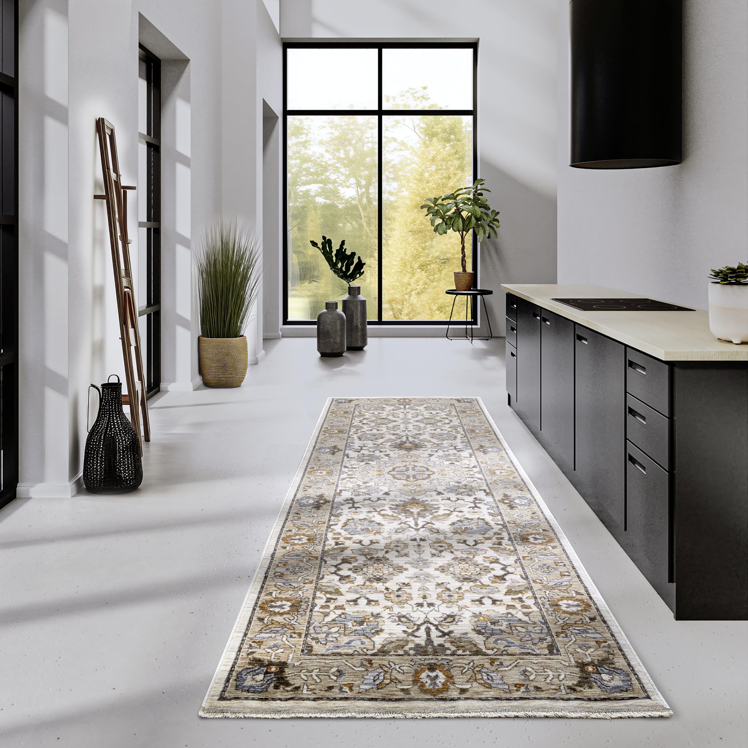Tapis de salon oriental Villeroy & Boch Egon crème multicolore à poils courts 80x190cm