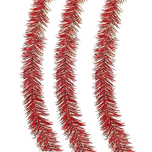 Miniatura 5 de Tinsel Garland Fringe Foil Embellishment Shiny Metallic Colors 30 Feet Long 3in Width Diameter (Red and Black)