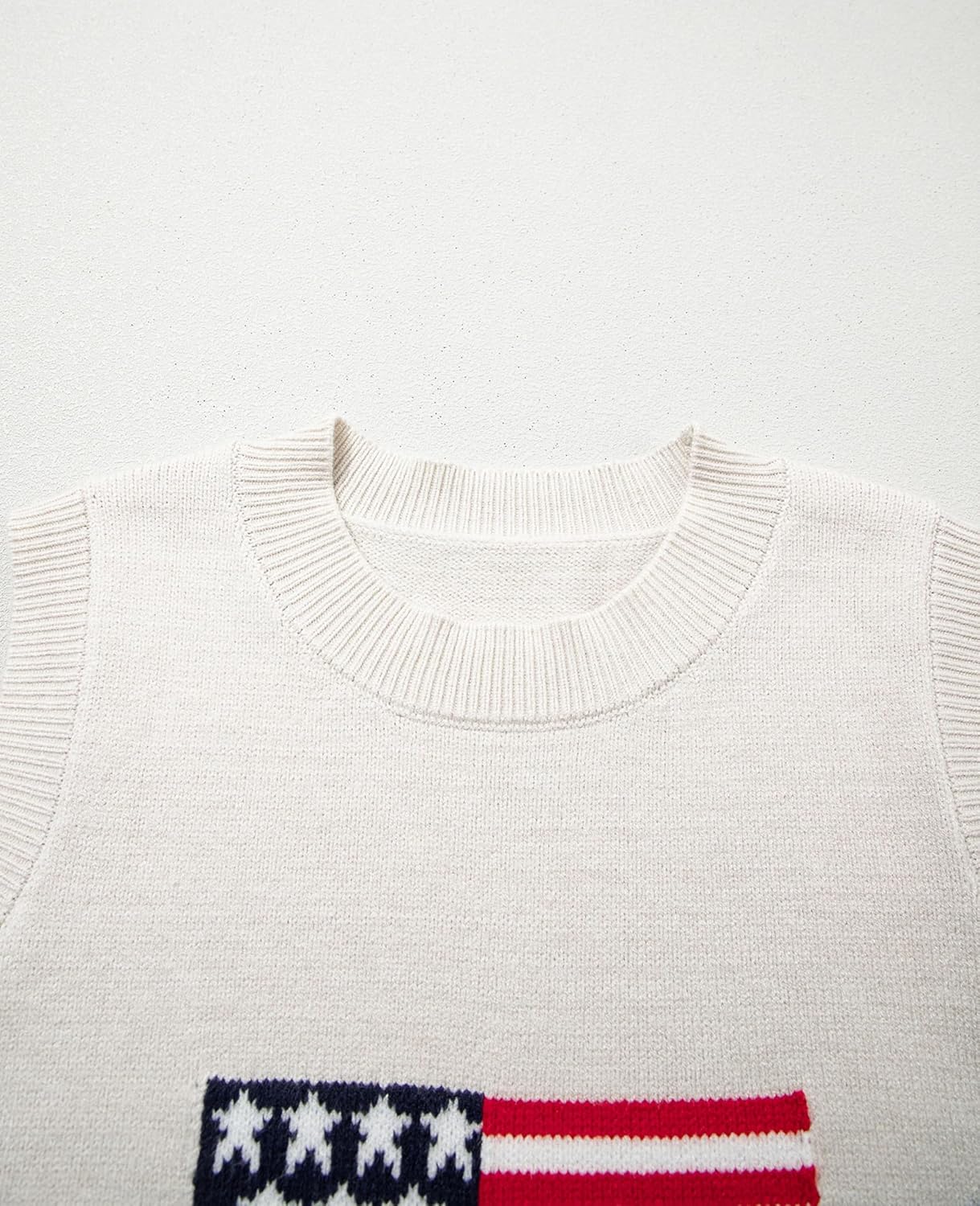 SELINK Womens Summer Crochet Tops Hollow Out Cap Sleeve American Flag Crew Neck Graphic Pullover Sweater
