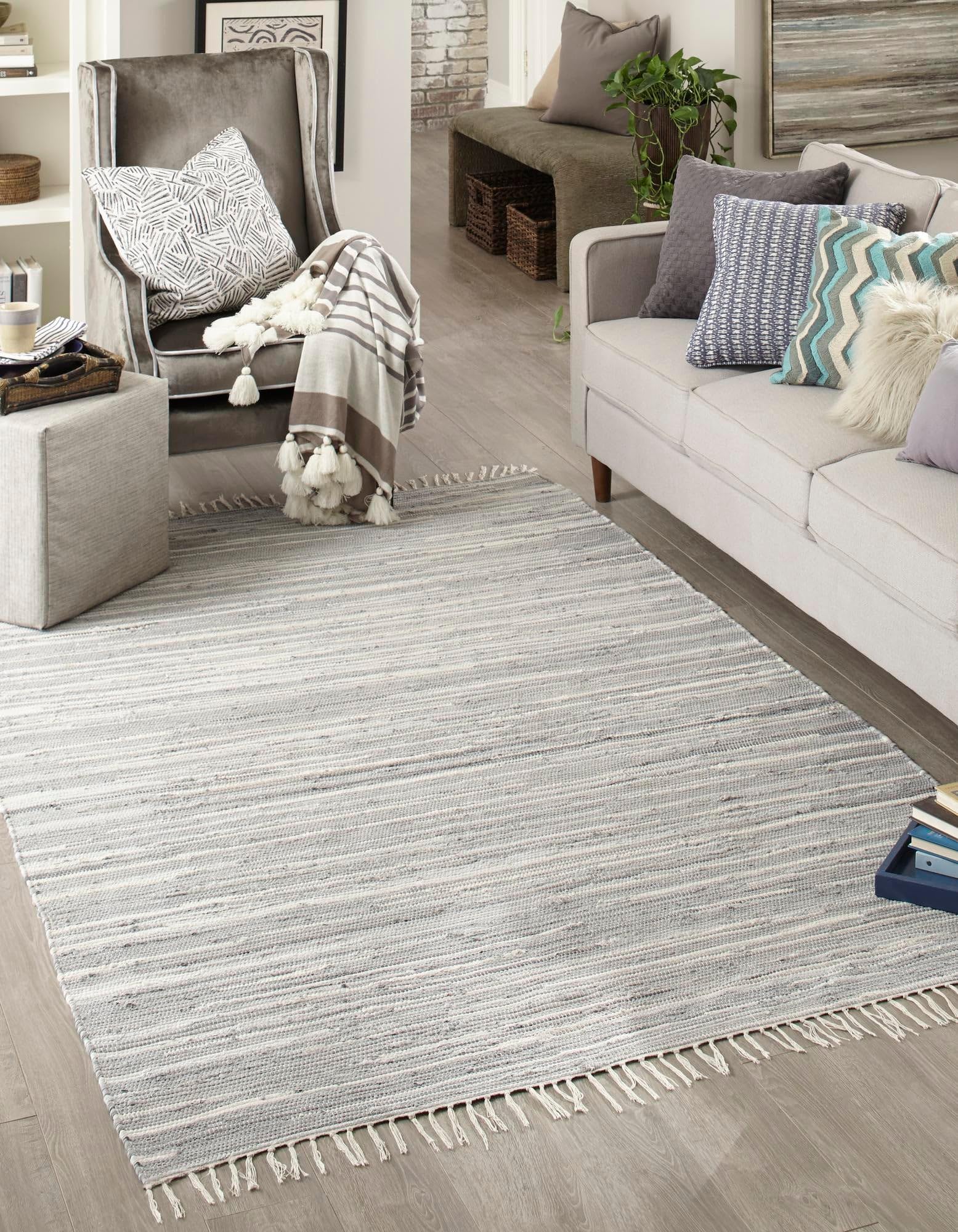 Rugs.com Chindi Cotton Collection Rug – 2' x 3' Gray Flatweave Rug Perfect for Living Rooms, Large Dining Rooms, Open Floorplans