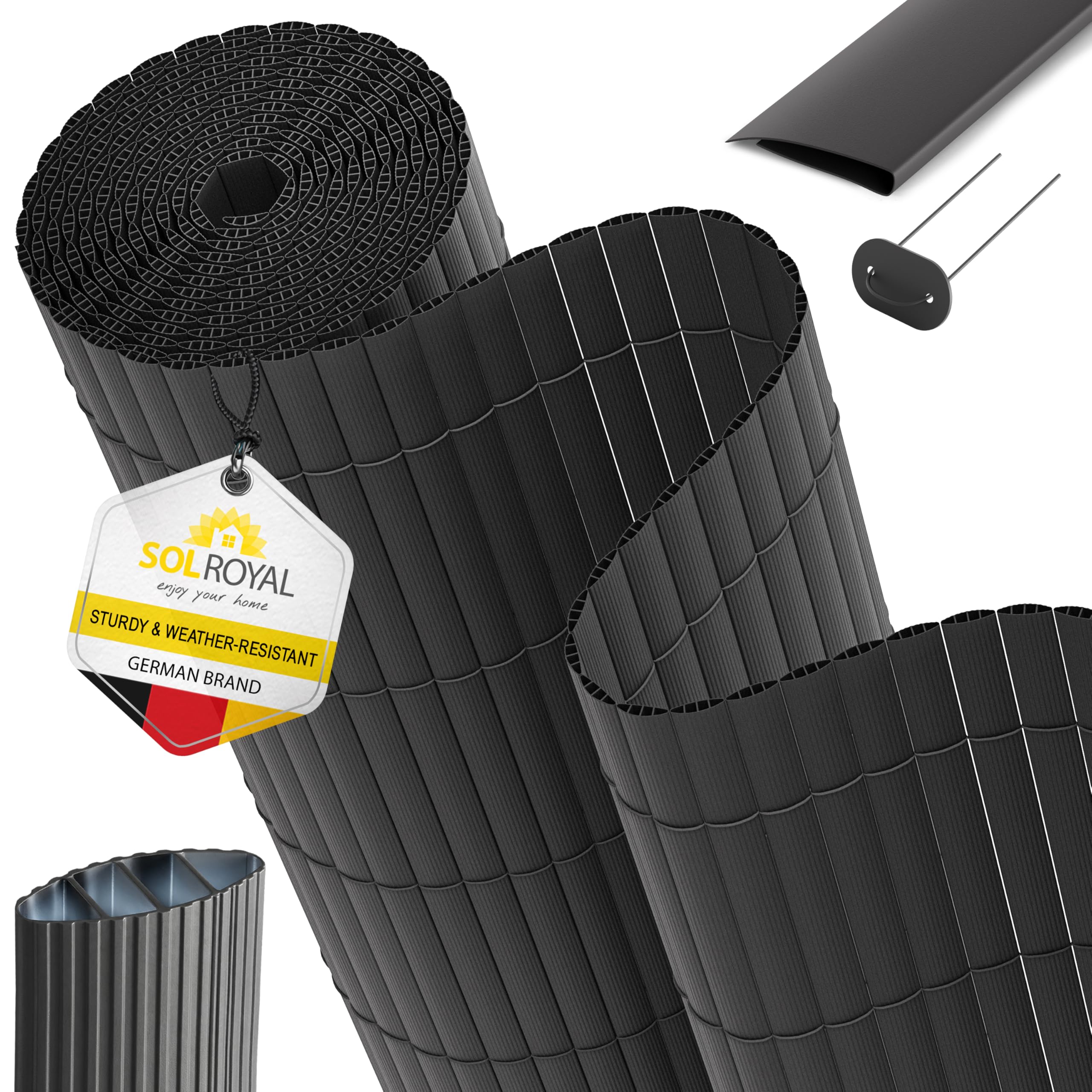 Sol Royal PVC Garden Screening 90x500 cm – Triple Reinforced Balcony Privacy Screen incl. Clips & Cover Strip – Outdoor Privacy Screen Weatherproof UV-Resistant – Garden Fence Screening Anthracite