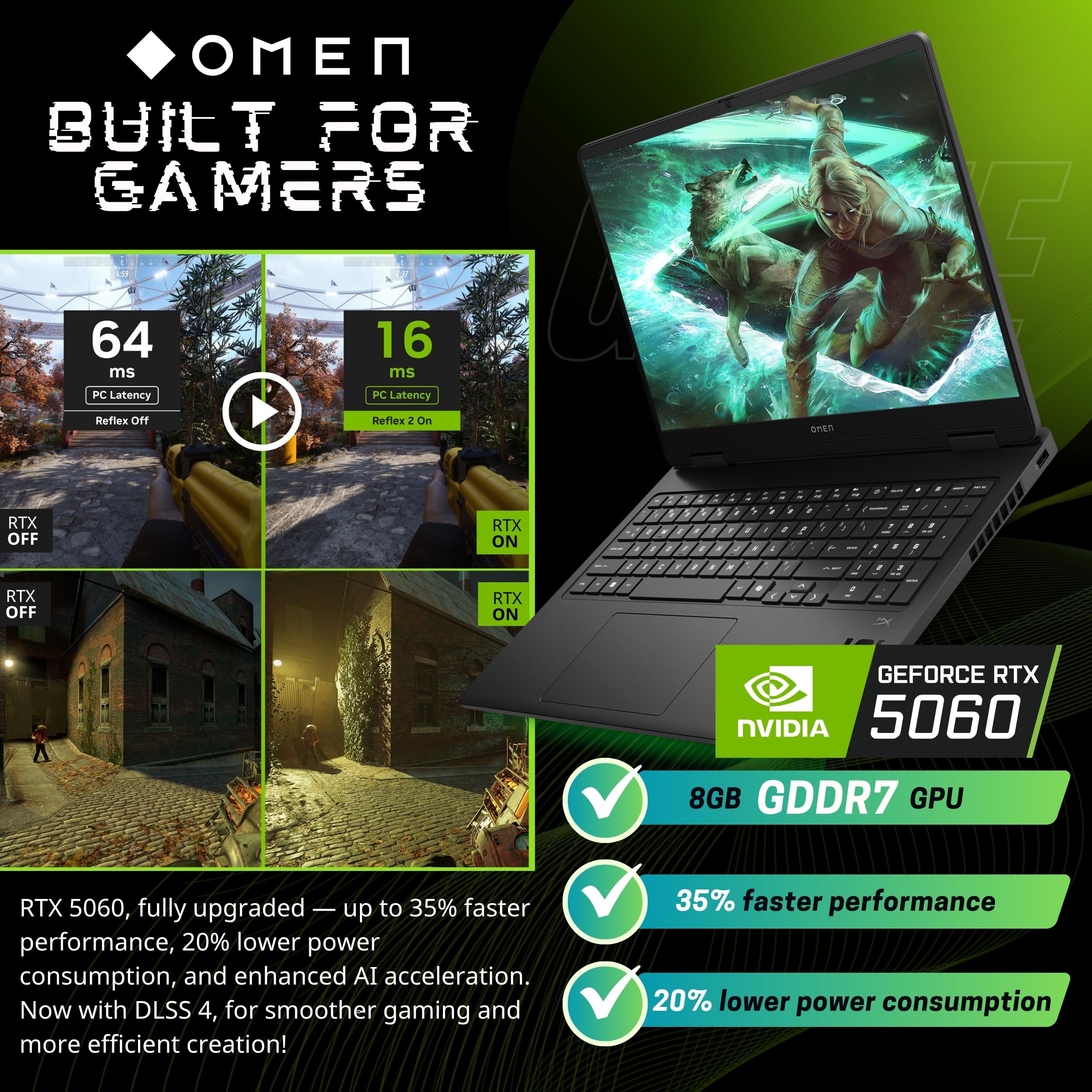 HP OMEN 16 Laptop gamingowy 144 Hz, wyświetlacz 2K, Ryzen 9 8940HX(>i9-13900H, 5,3 GHz), GeForce RTX 5060, podświetlana klawiatura RGB, Copilot+ PC, obsługa VR, WiFi 6E, Windows 11 Pro, czarny (32 GB
