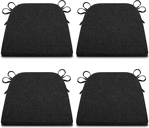 Miniatura 1 de Tromlycs Cojines de asiento negros para silla de comedor, cocina, escritorio, con lazos y funda lavable, antideslizante, en forma de U, cojín de