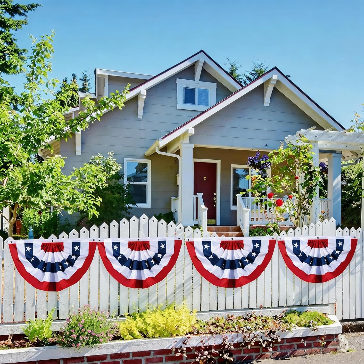 TOPFLAGS 4 Packs Bunting Flags Outdoor 3x6 Ft Heavy Duty Outdoor Patriotic Bunting US 4th of July and Memorial Day Decorations 250th Anniversary American Flag Bunting